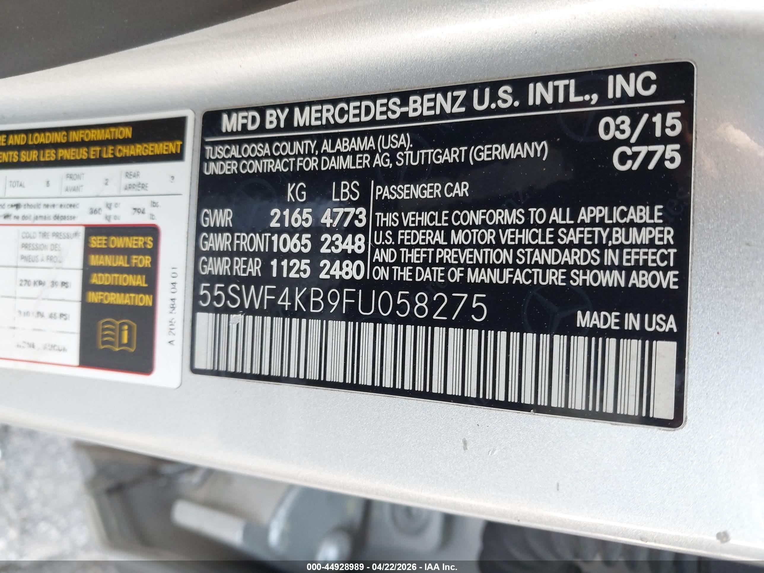 2015 Mercedes-benz C 300 Sport 4matic Silver vin: 55SWF4KB9FU058275
