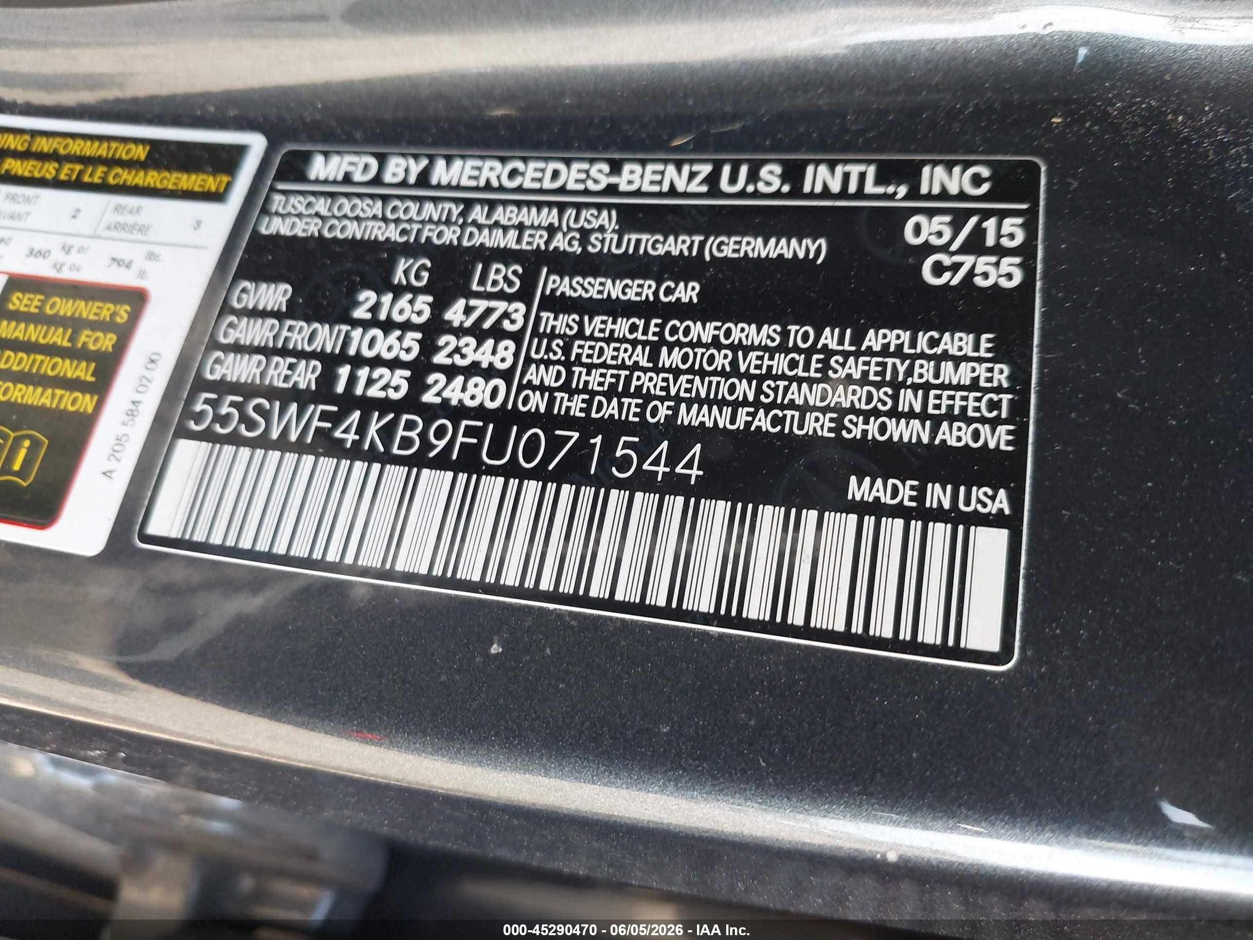 2015 Mercedes-benz C 300 4matic Gray vin: 55SWF4KB9FU071544