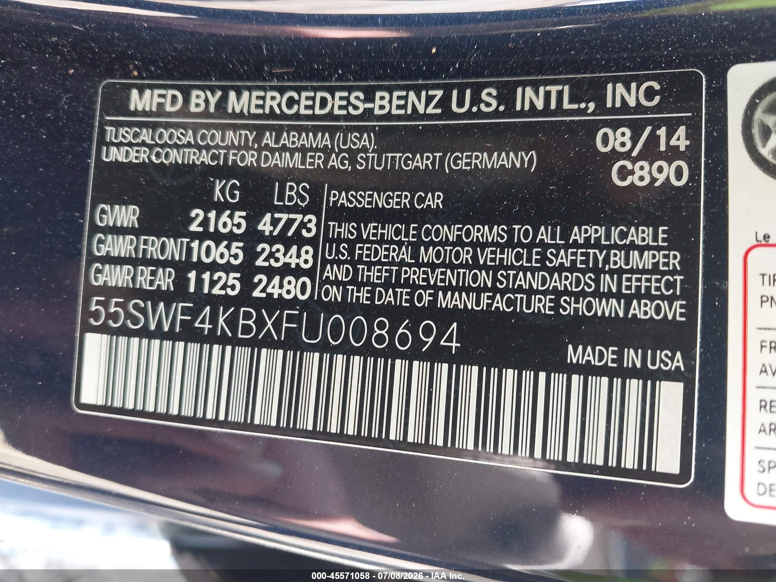 2015 Mercedes-benz C 300 4matic Blue vin: 55SWF4KBXFU008694