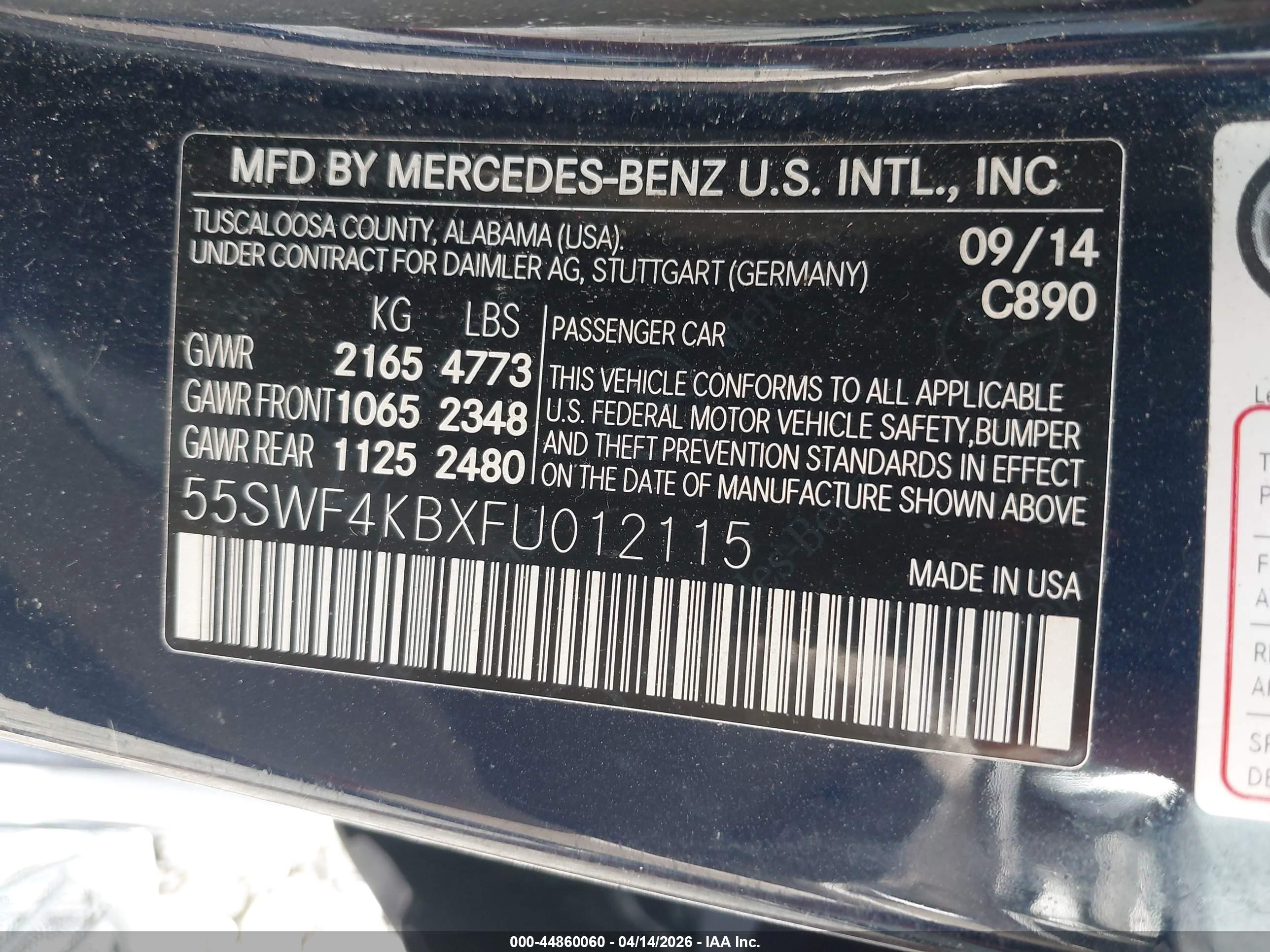2015 Mercedes-benz C 300 4matic Blue vin: 55SWF4KBXFU012115