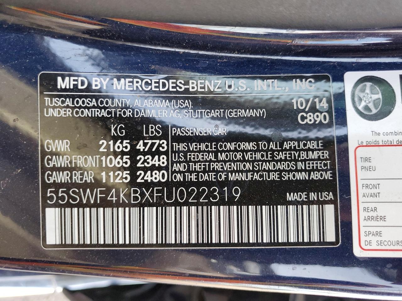 2015 Mercedes-benz C 300 4matic Blue vin: 55SWF4KBXFU022319