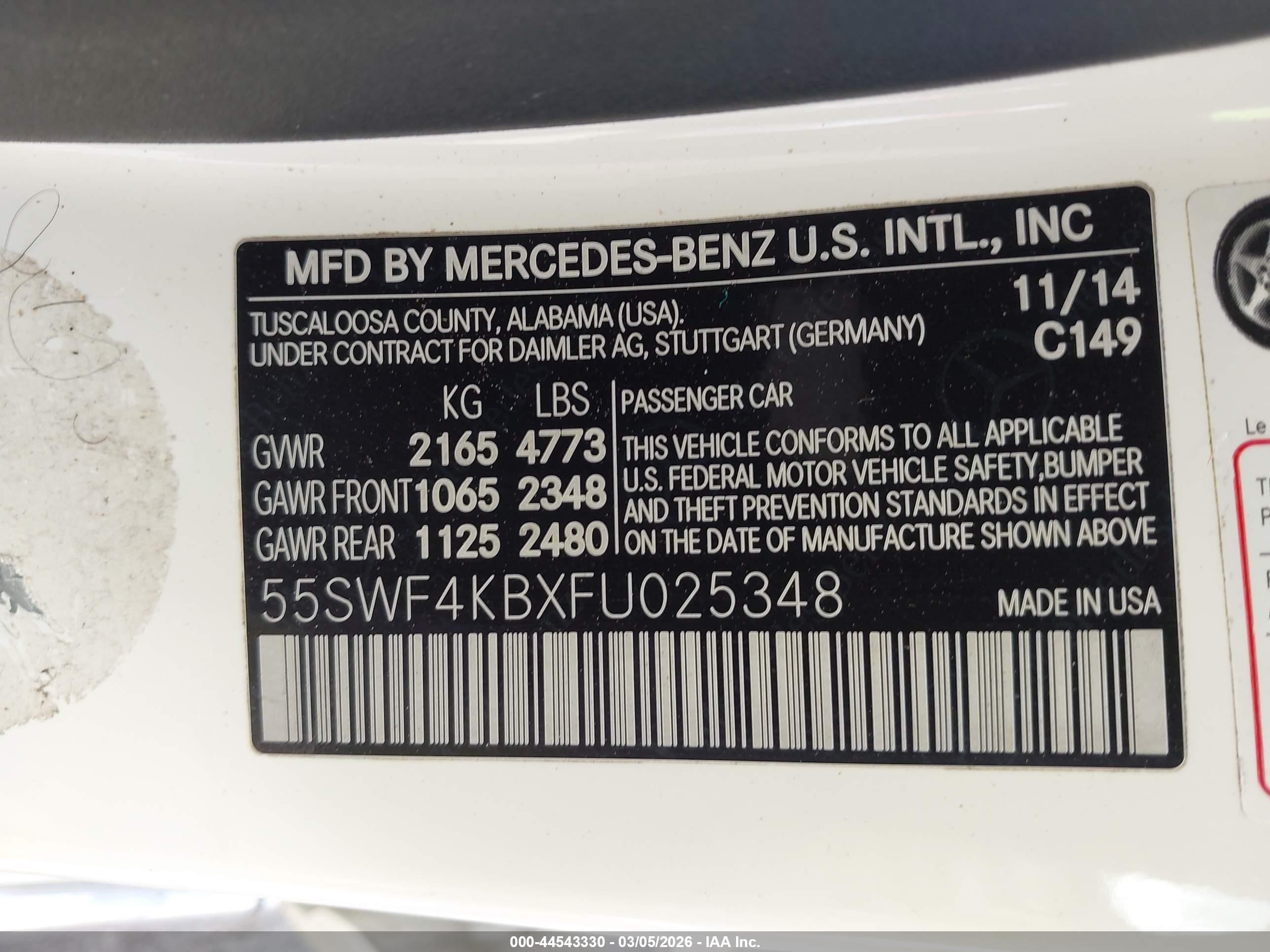 2015 Mercedes-benz C 300 4matic White vin: 55SWF4KBXFU025348