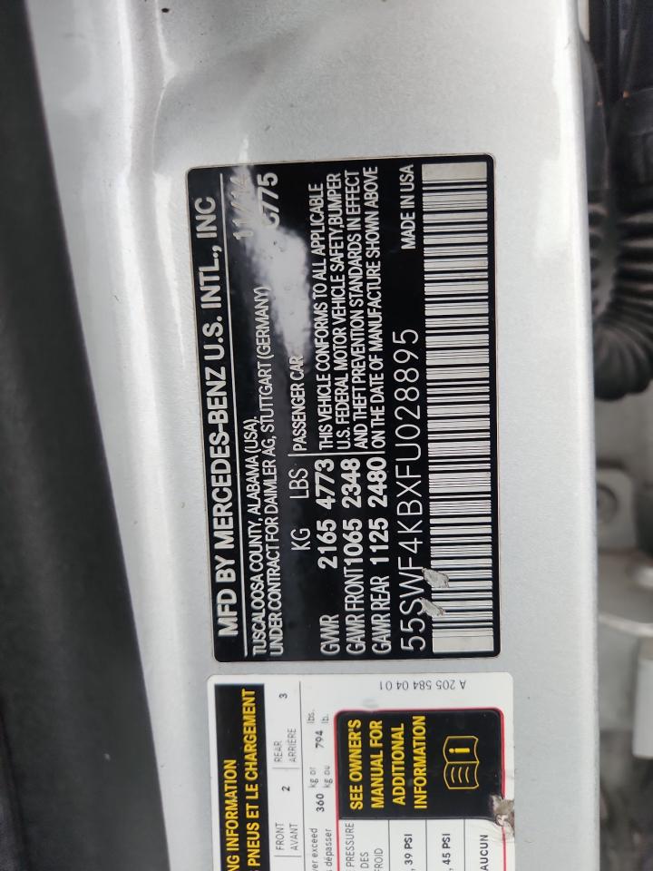2015 Mercedes-benz C 300 4matic Белый vin: 55SWF4KBXFU028895