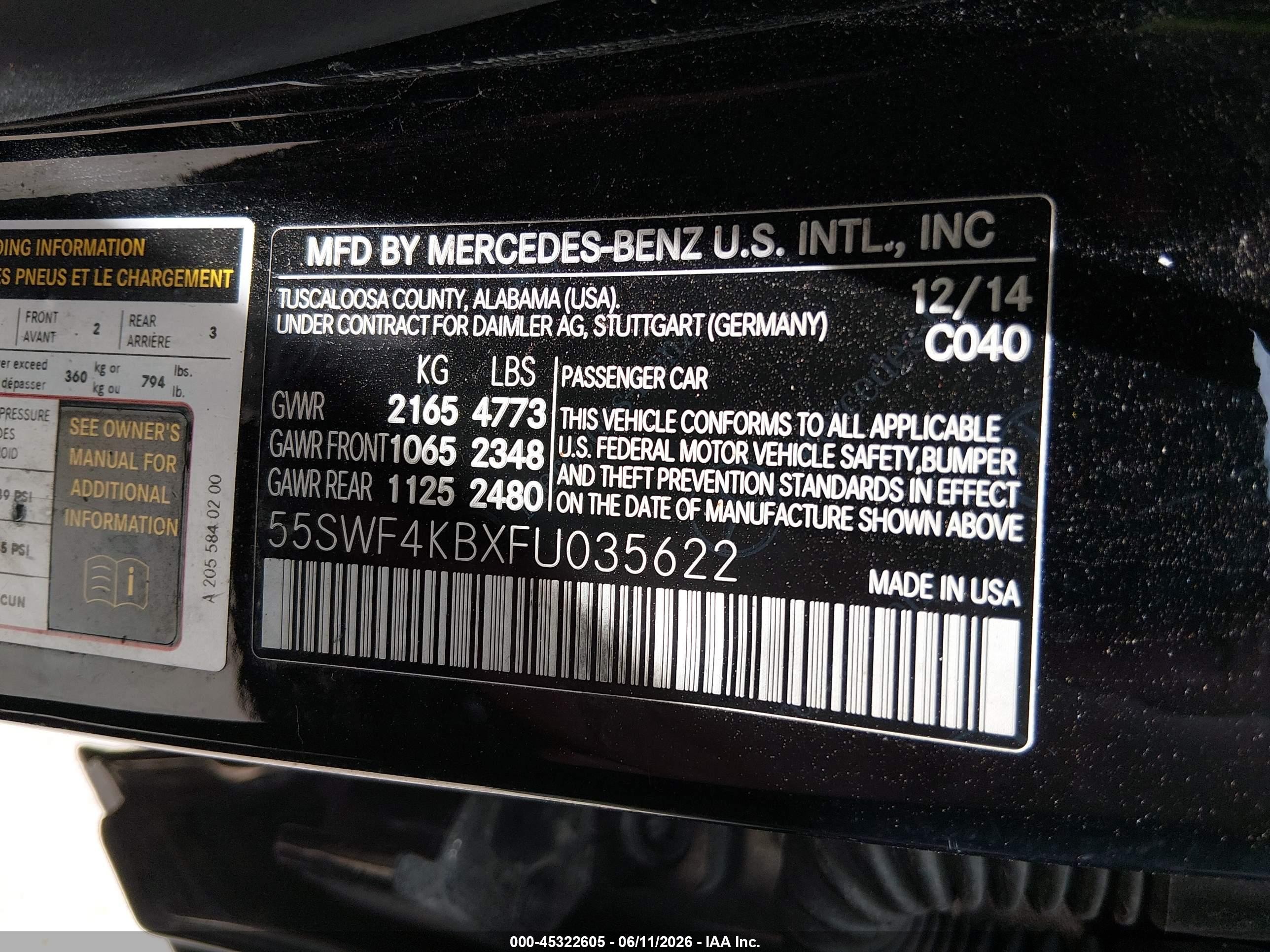 2015 Mercedes-benz C 300 4matic Black vin: 55SWF4KBXFU035622