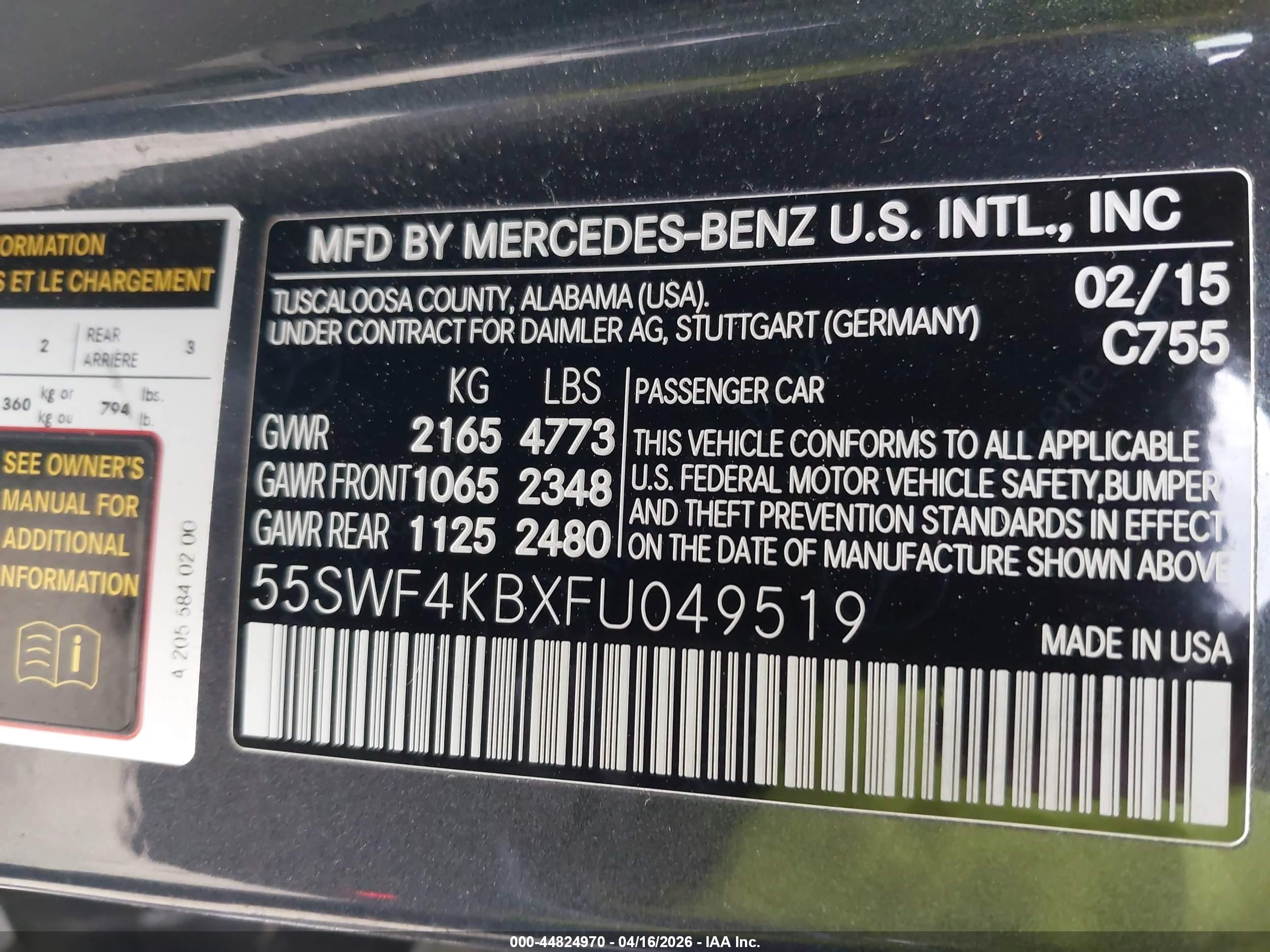2015 Mercedes-benz C 300 4matic Gray vin: 55SWF4KBXFU049519