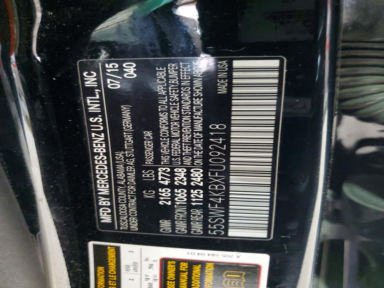 2015 Mercedes-benz C 300 4matic Black vin: 55SWF4KBXFU092418