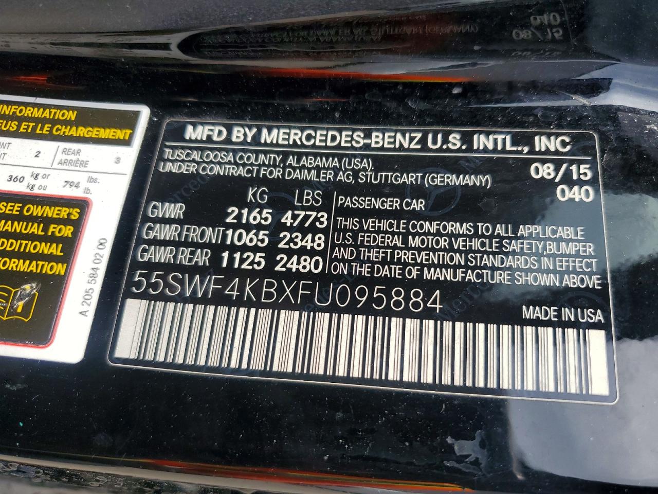 2015 Mercedes-benz C 300 4matic Black vin: 55SWF4KBXFU095884