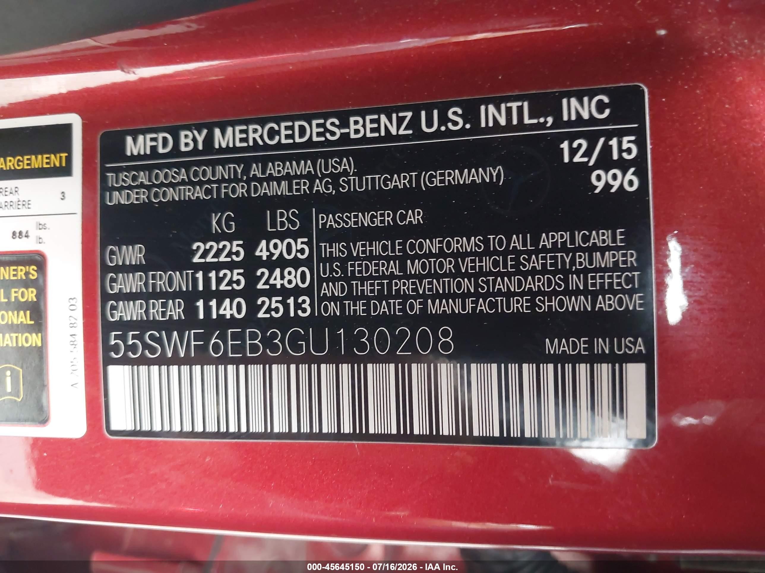 2016 Mercedes-benz C 450 Amg 4matic Красный vin: 55SWF6EB3GU130208