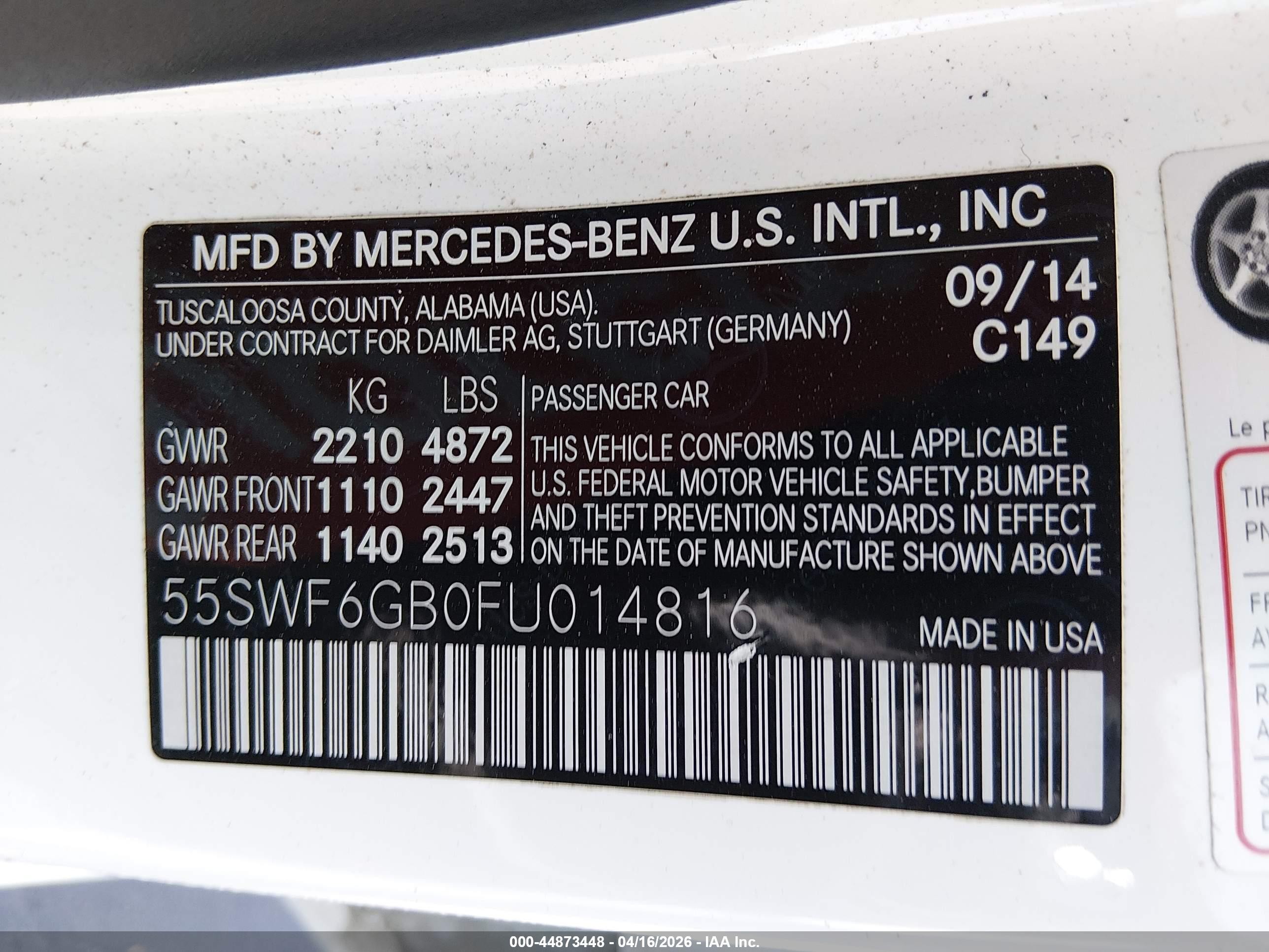 2015 Mercedes-benz C 400 4matic White vin: 55SWF6GB0FU014816