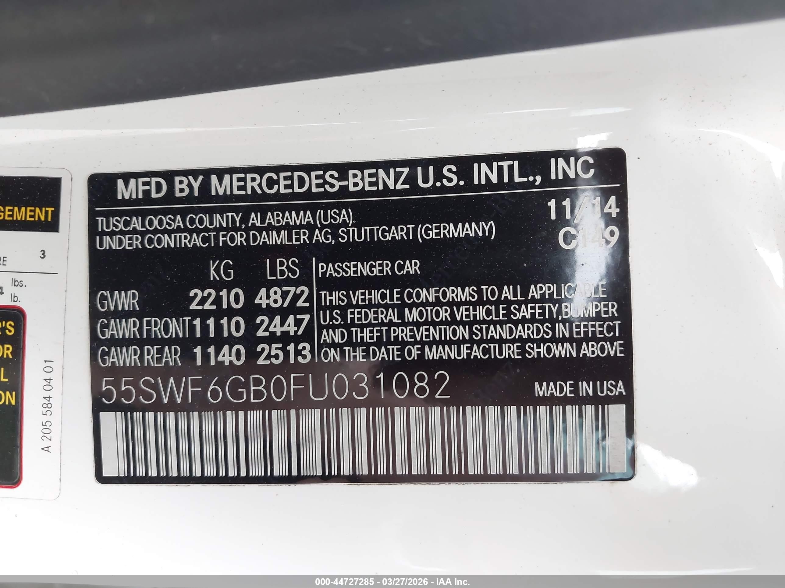 2015 Mercedes-benz C 400 4matic Белый vin: 55SWF6GB0FU031082