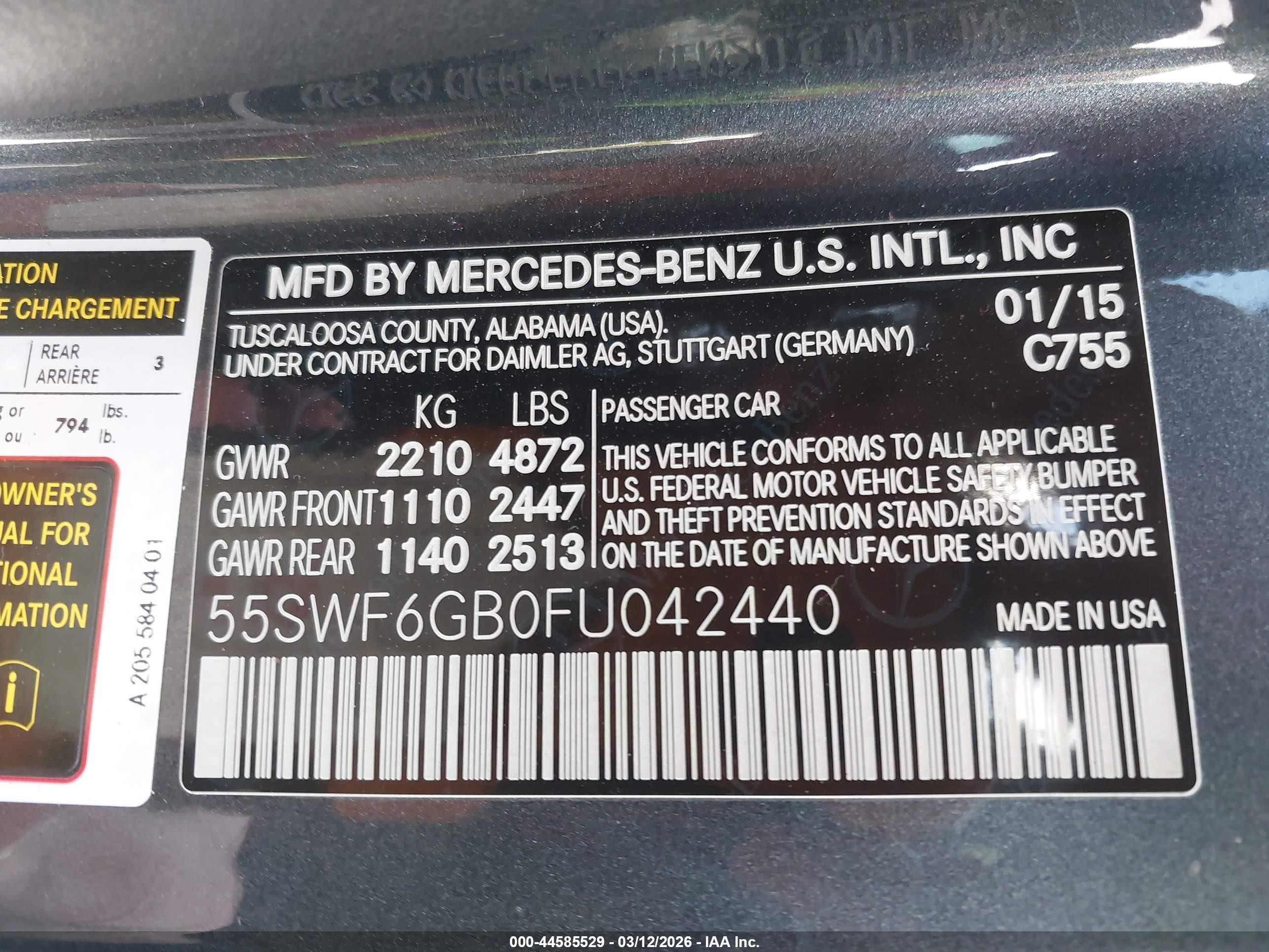 2015 Mercedes-benz C 400 4matic Gray vin: 55SWF6GB0FU042440