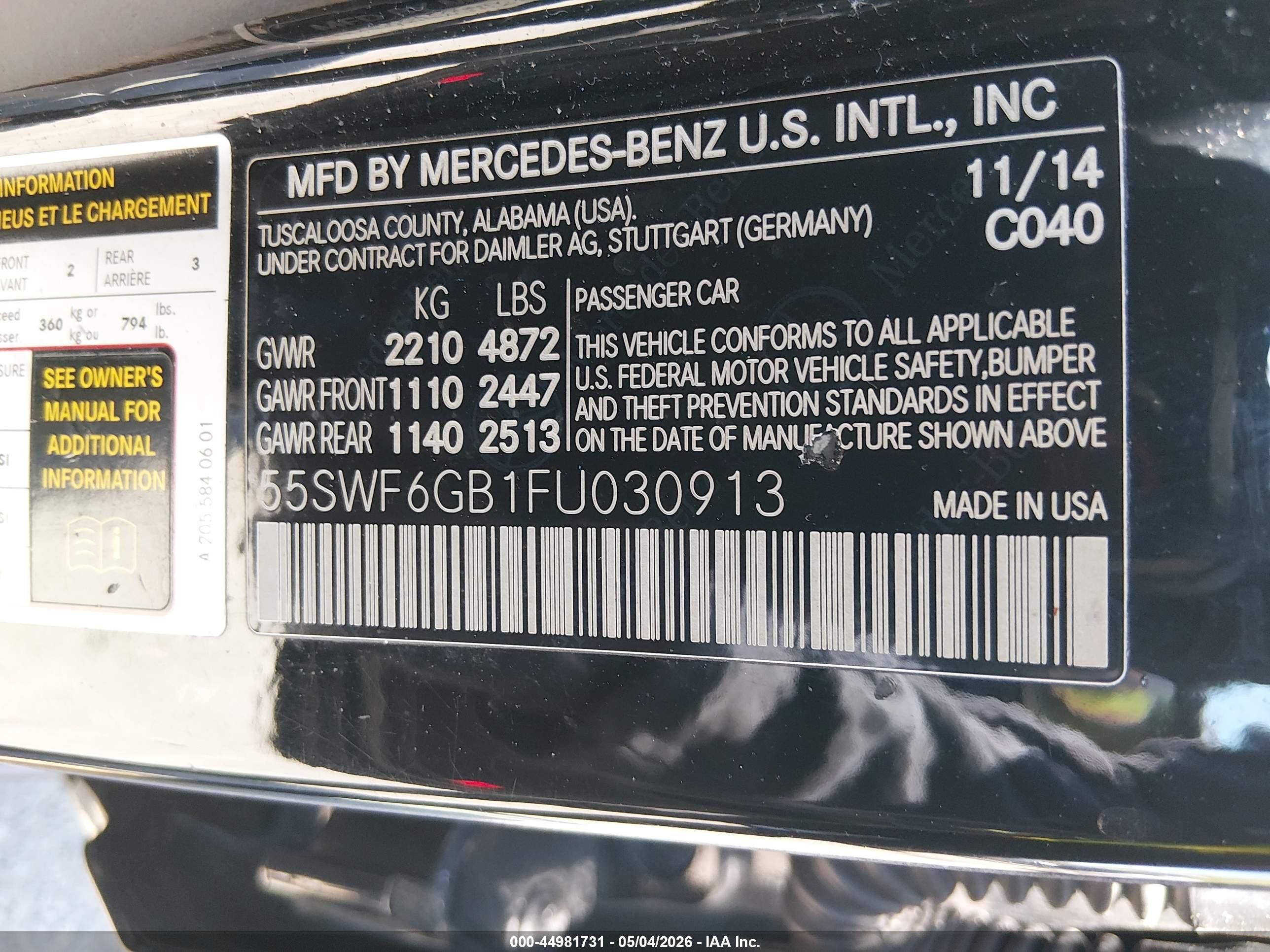 2015 Mercedes-benz C 400 4matic Black vin: 55SWF6GB1FU030913