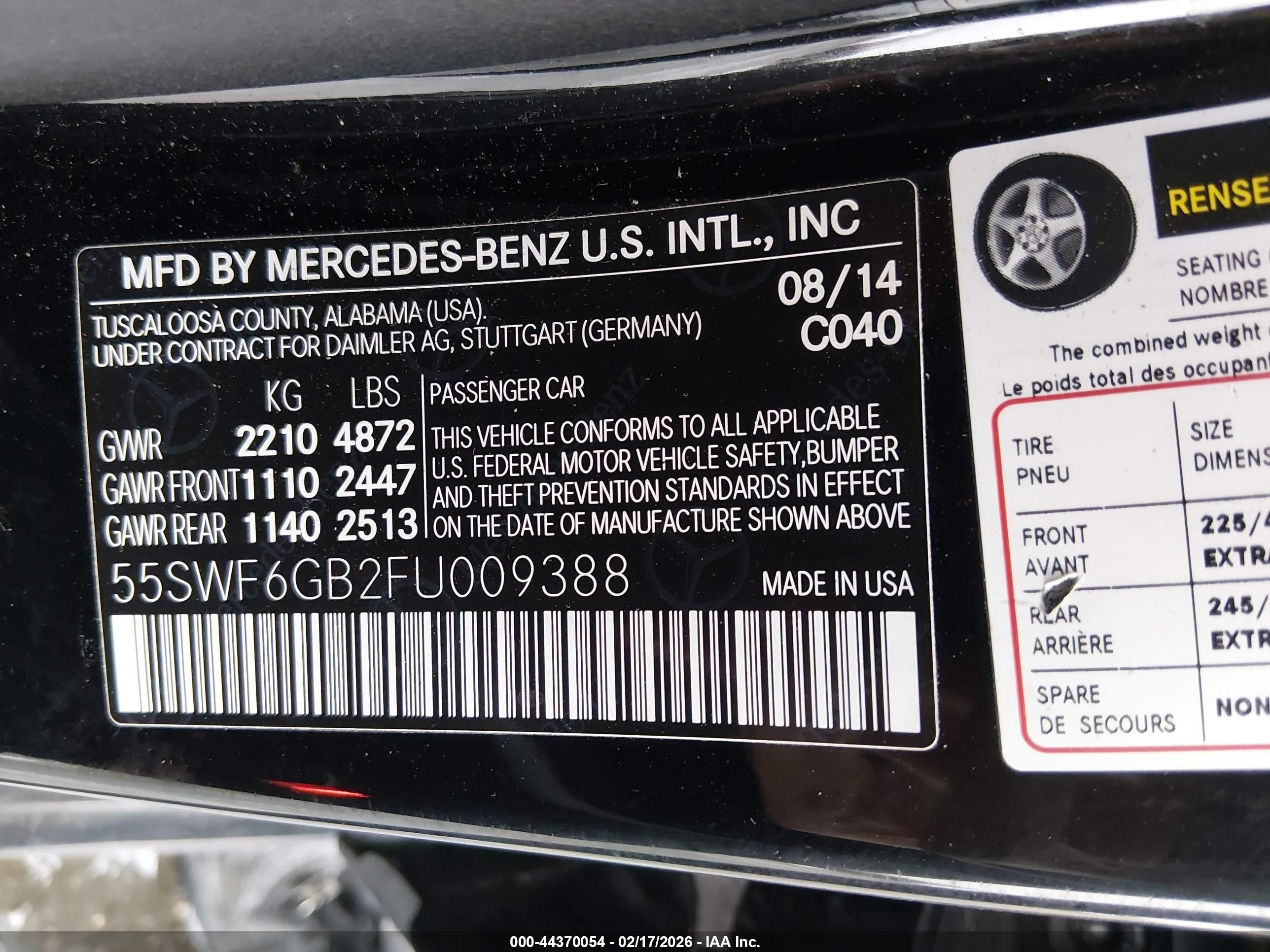 2015 Mercedes-benz C 400 4matic Черный vin: 55SWF6GB2FU009388