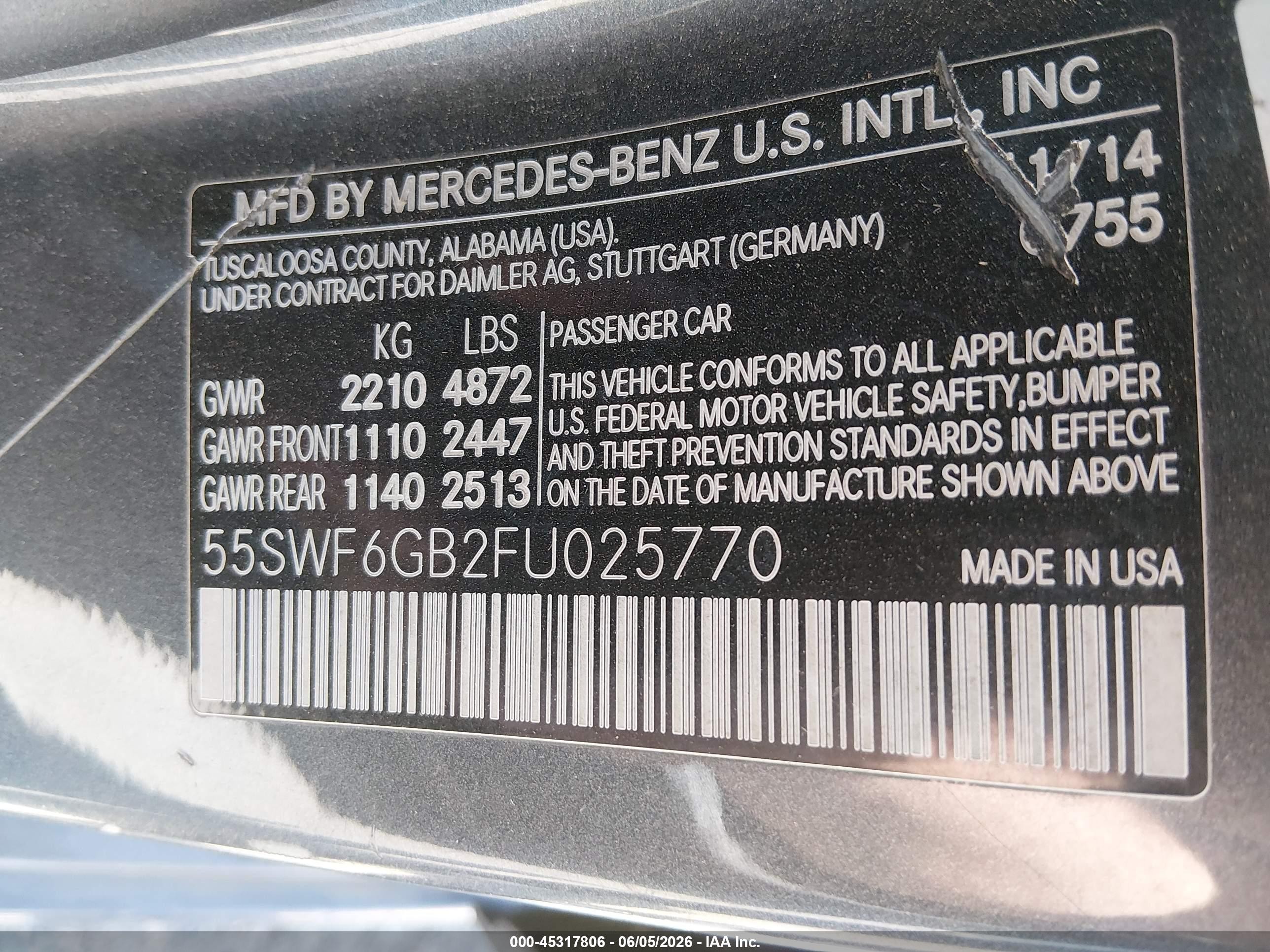 2015 Mercedes-benz C 400 4matic Серый vin: 55SWF6GB2FU025770
