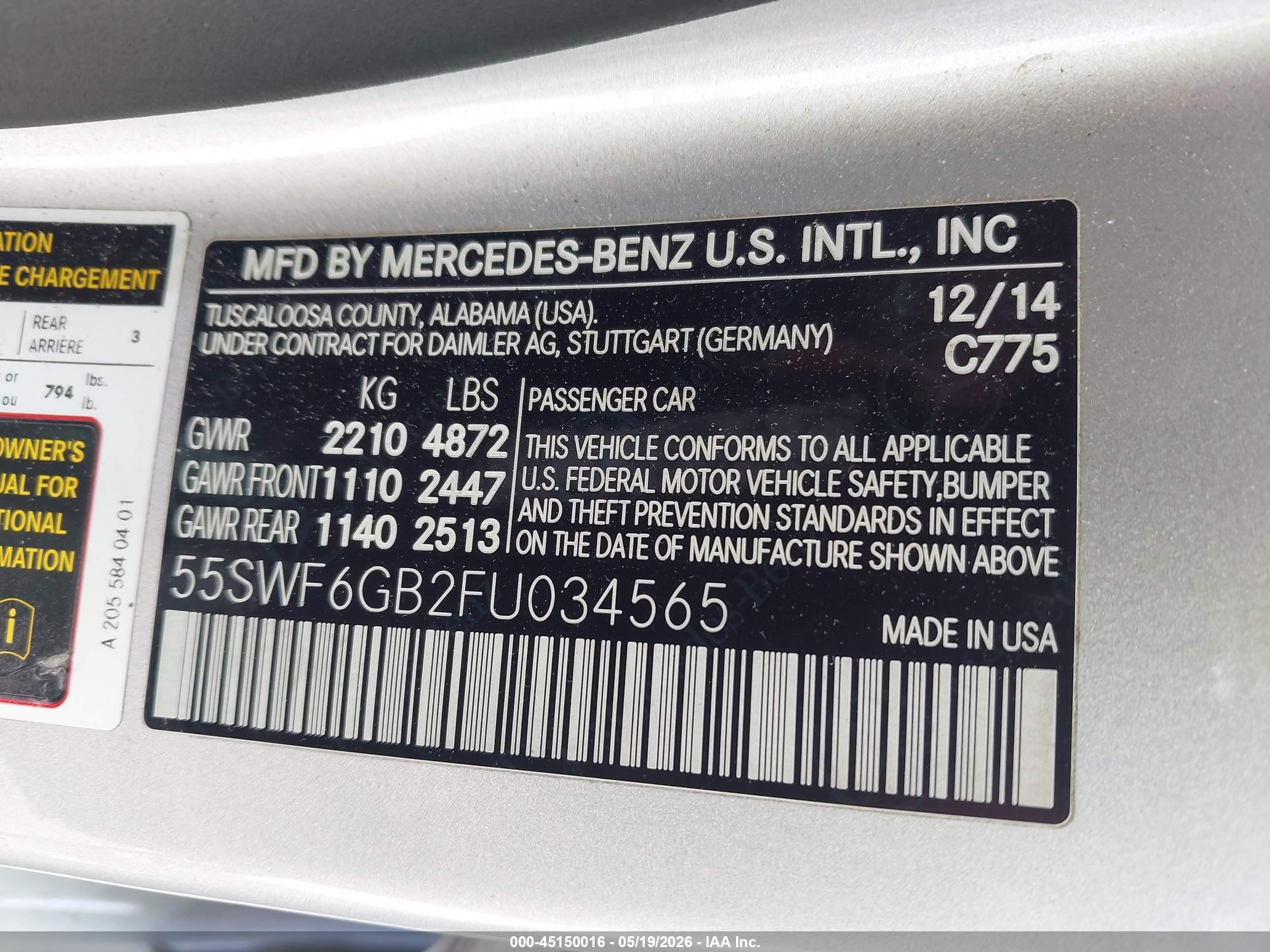 2015 Mercedes-benz C 400 4matic Silver vin: 55SWF6GB2FU034565