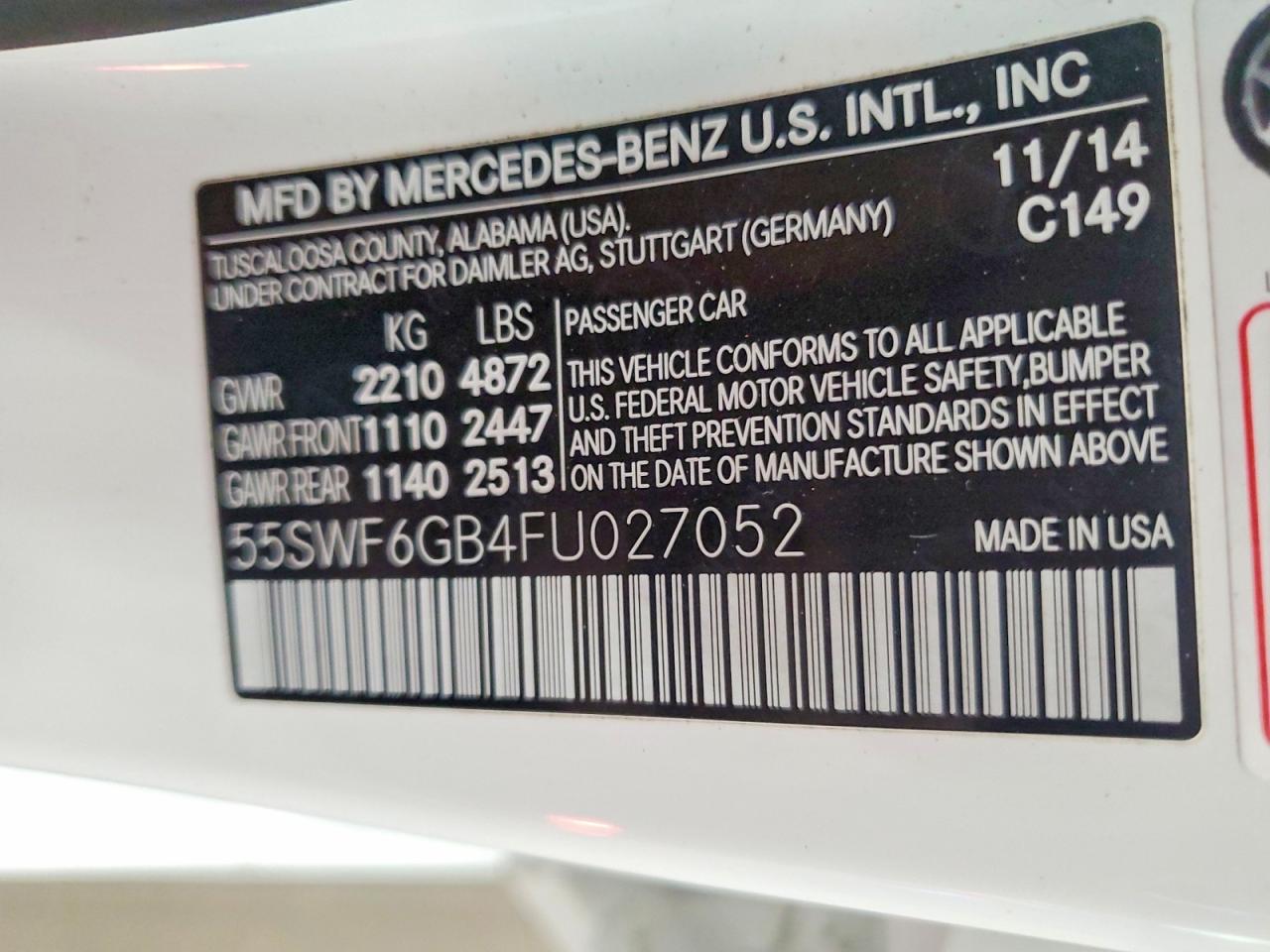 2015 Mercedes-benz C 400 4matic White vin: 55SWF6GB4FU027052