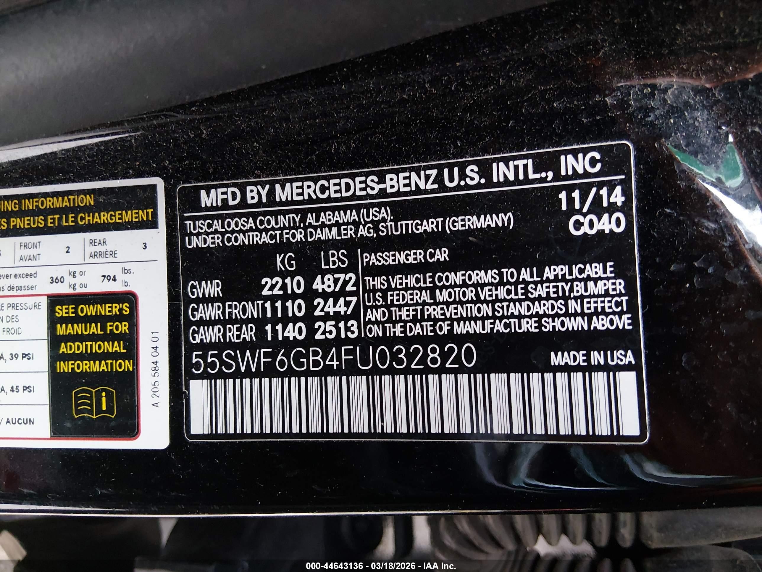 2015 Mercedes-benz C 400 4matic Black vin: 55SWF6GB4FU032820