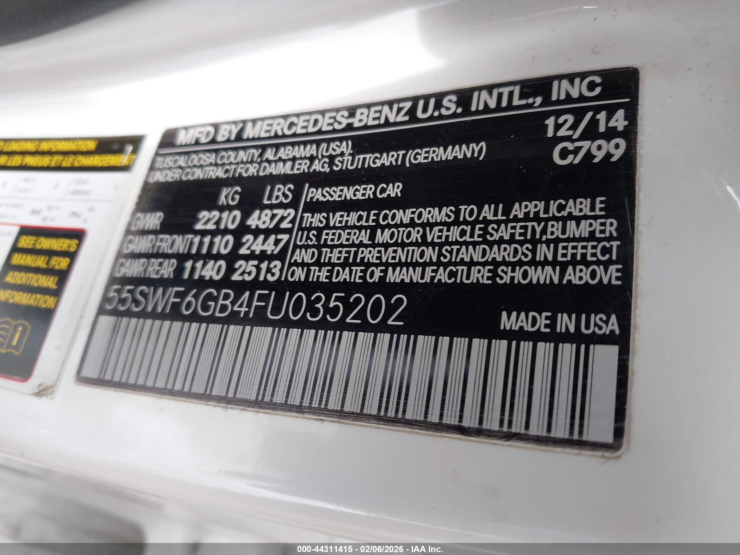 2015 Mercedes-benz C 400 4matic White vin: 55SWF6GB4FU035202