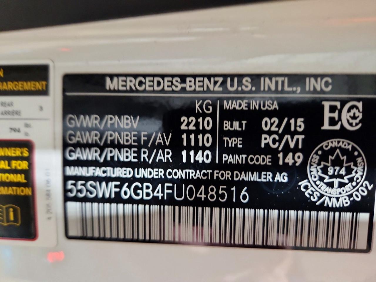 2015 Mercedes Benz C 400 4matic White vin: 55SWF6GB4FU048516