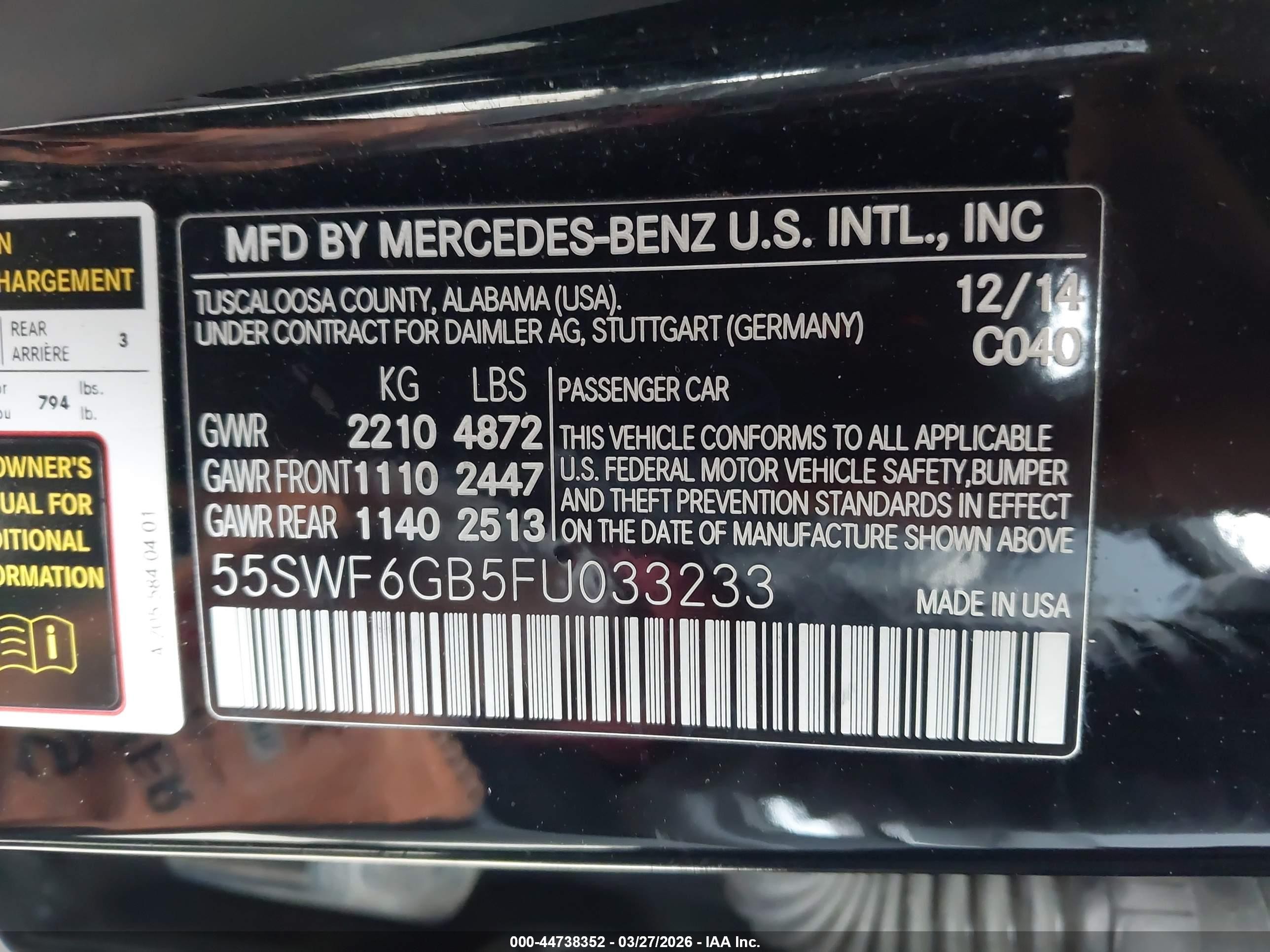 2015 Mercedes-benz C 400 4matic Black vin: 55SWF6GB5FU033233
