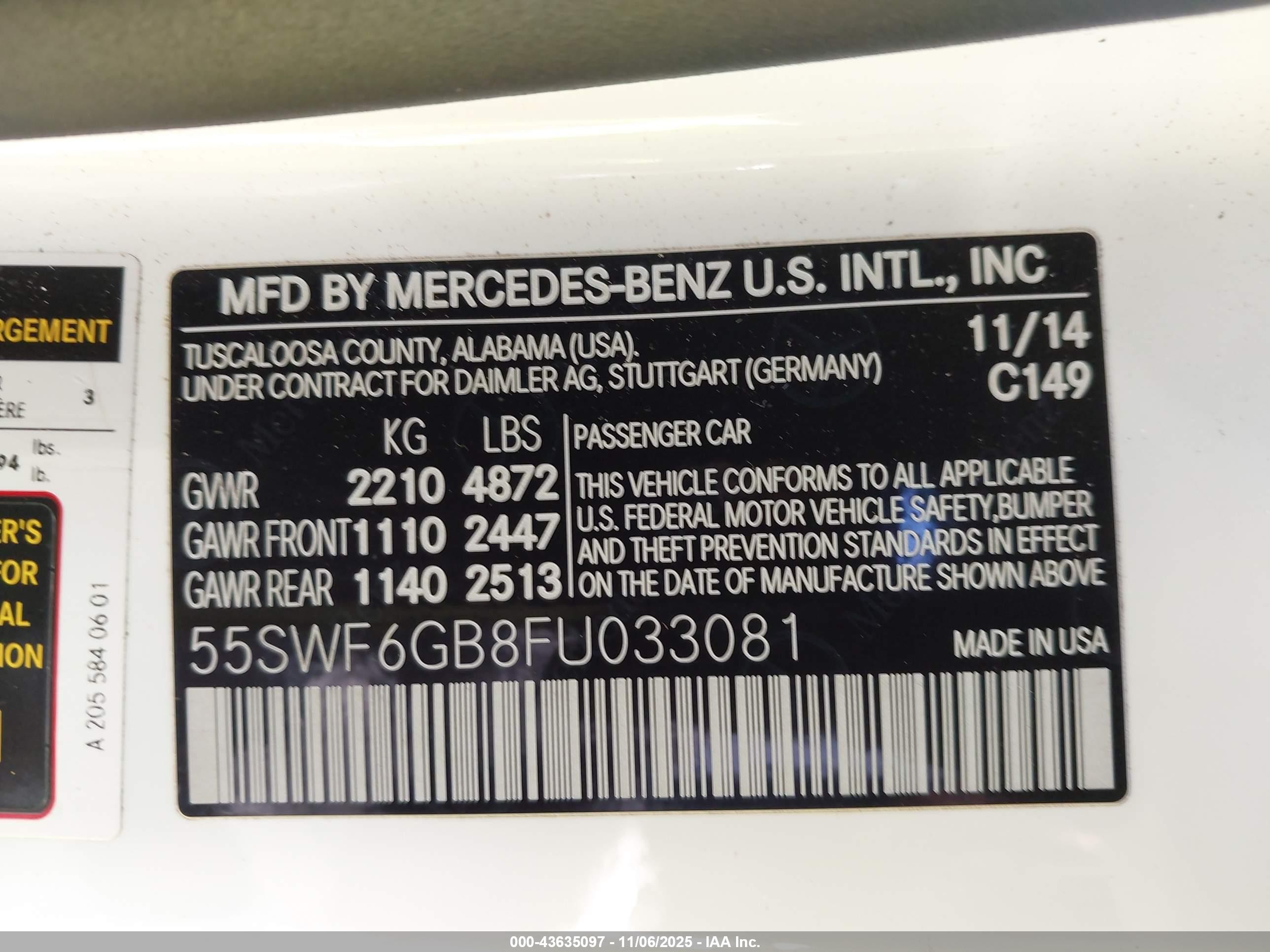 2015 Mercedes-benz C 400 4matic White vin: 55SWF6GB8FU033081