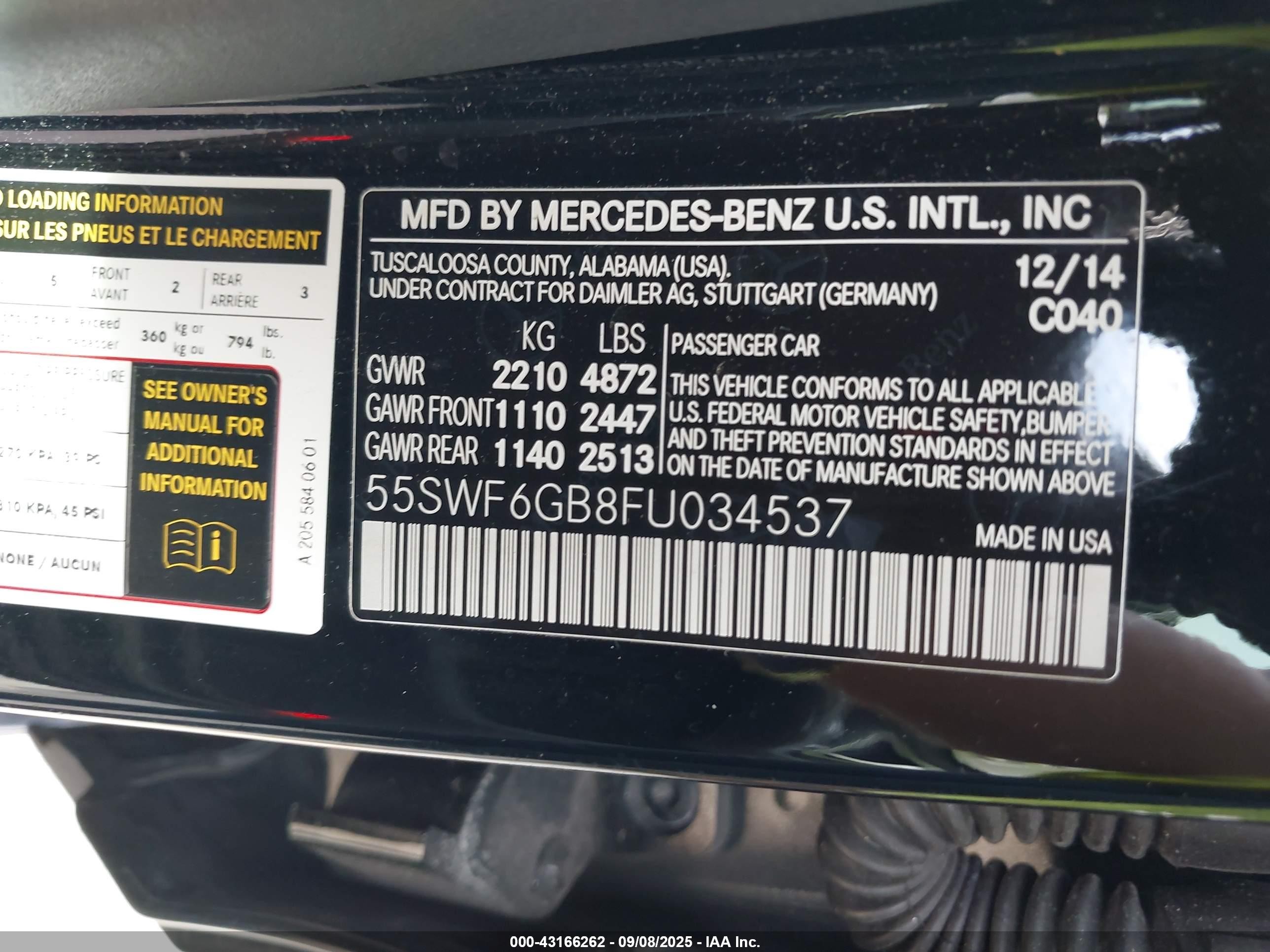 2015 Mercedes-benz C 400 4matic Black vin: 55SWF6GB8FU034537