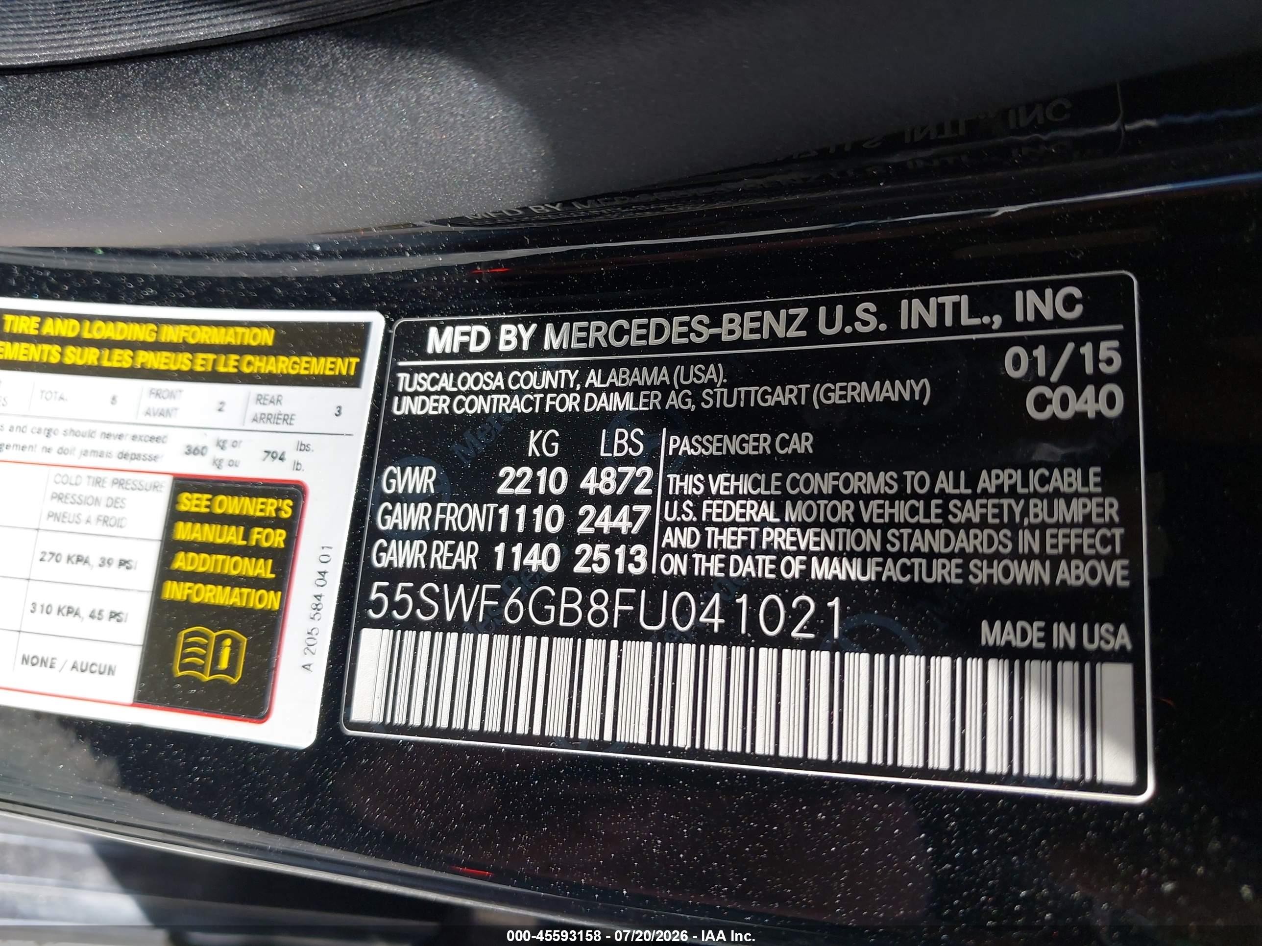 2015 Mercedes-benz C 400 4matic Black vin: 55SWF6GB8FU041021