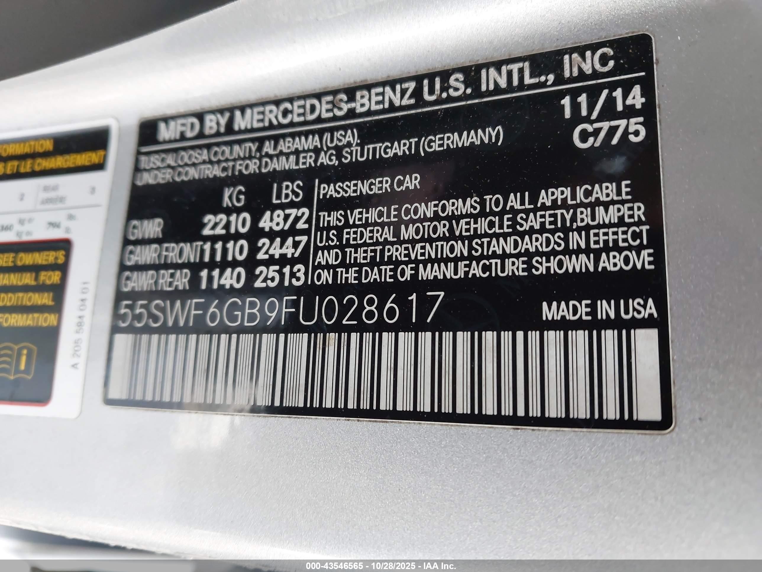 2015 Mercedes-benz C 400 4matic Серебряный vin: 55SWF6GB9FU028617