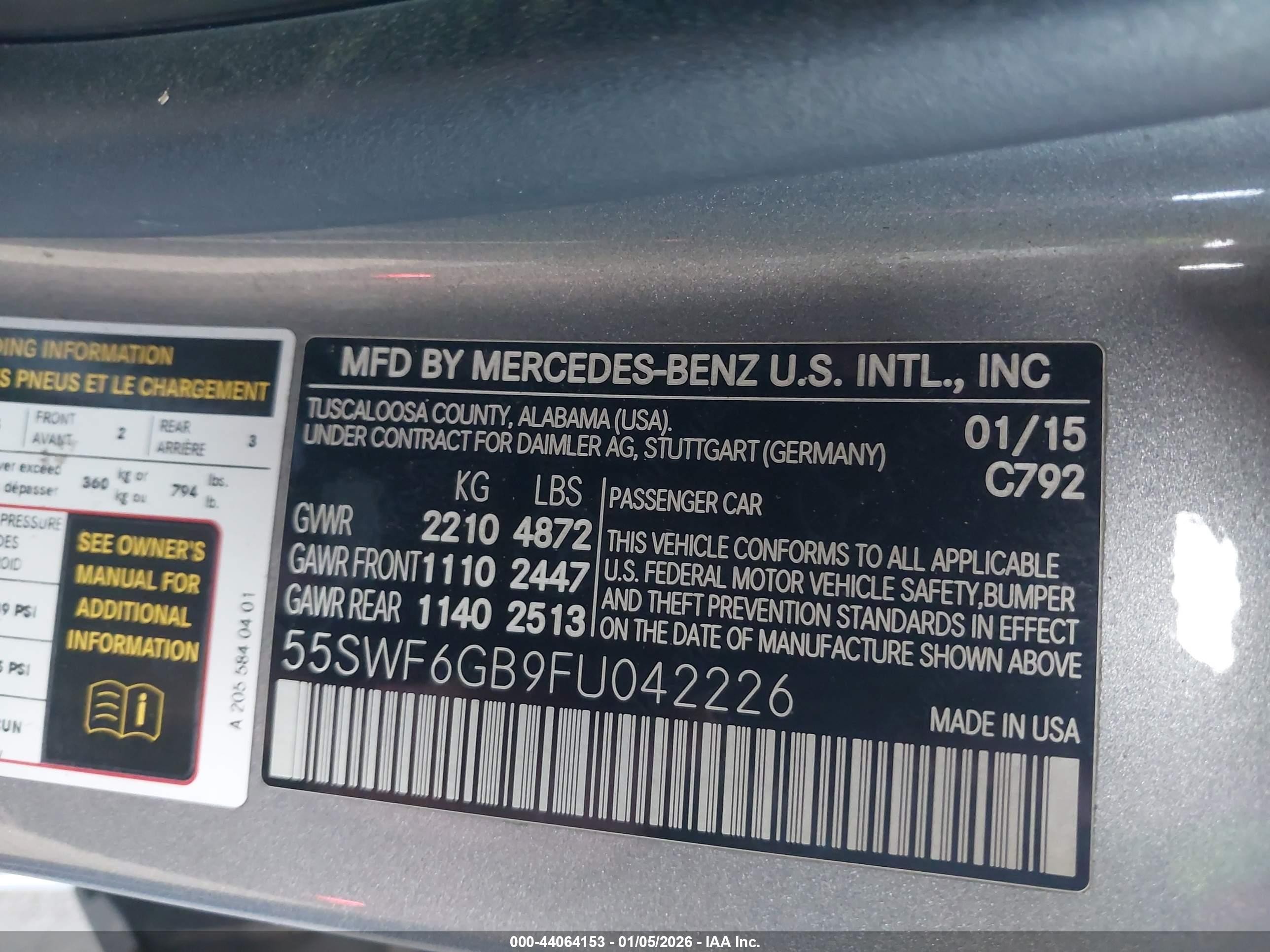 2015 Mercedes-benz C 400 4matic Gray vin: 55SWF6GB9FU042226