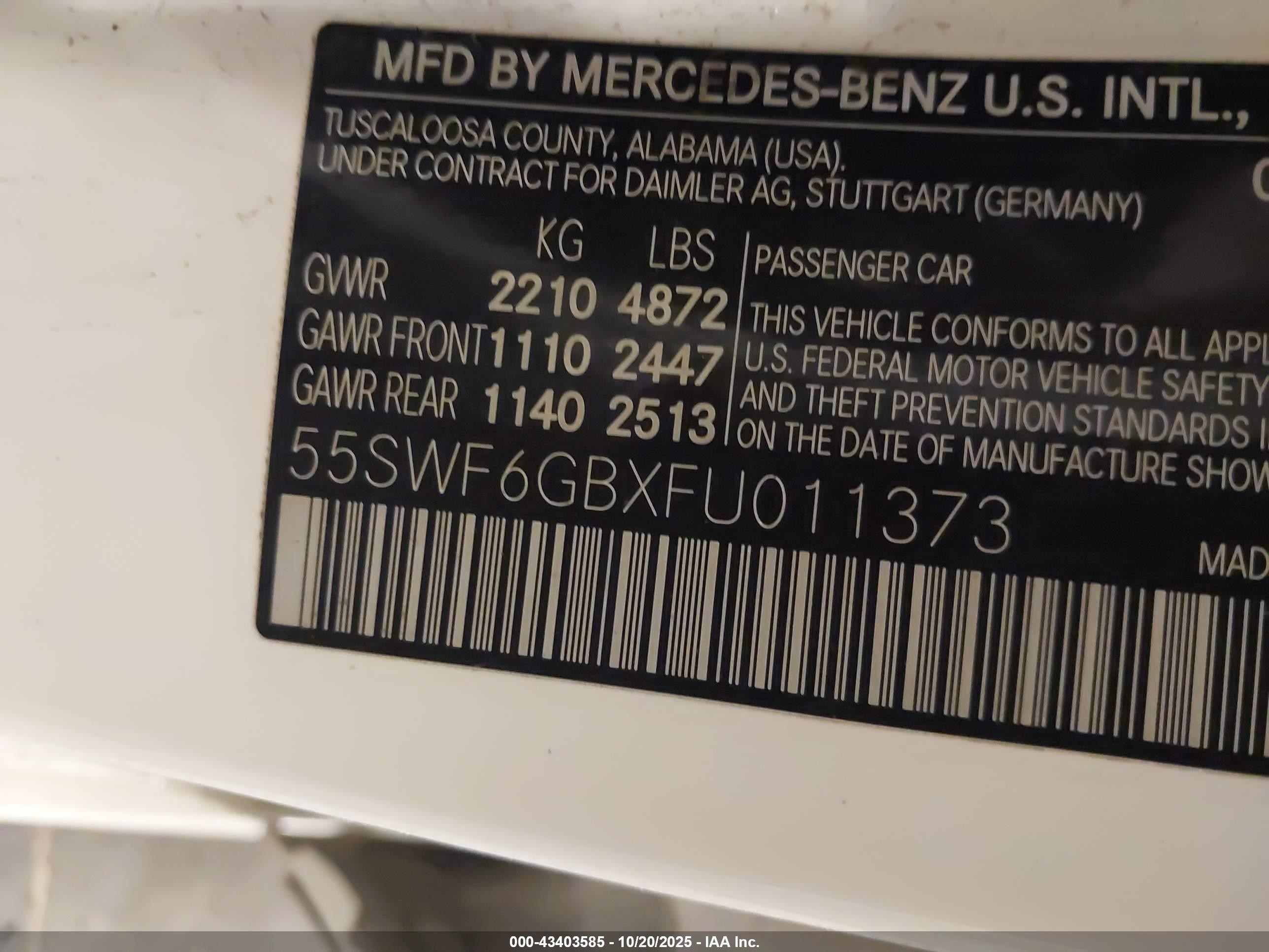 2015 Mercedes-benz C 400 4matic Белый vin: 55SWF6GBXFU011373