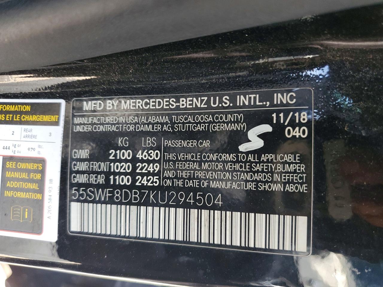 2019 Mercedes-benz C 300 Black vin: 55SWF8DB7KU294504