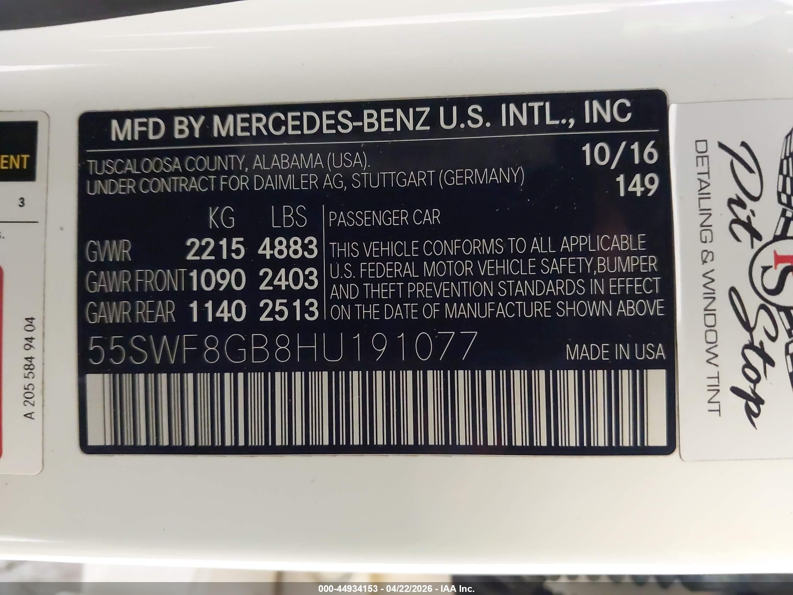 2017 Mercedes-benz Amg C 63   White vin: 55SWF8GB8HU191077