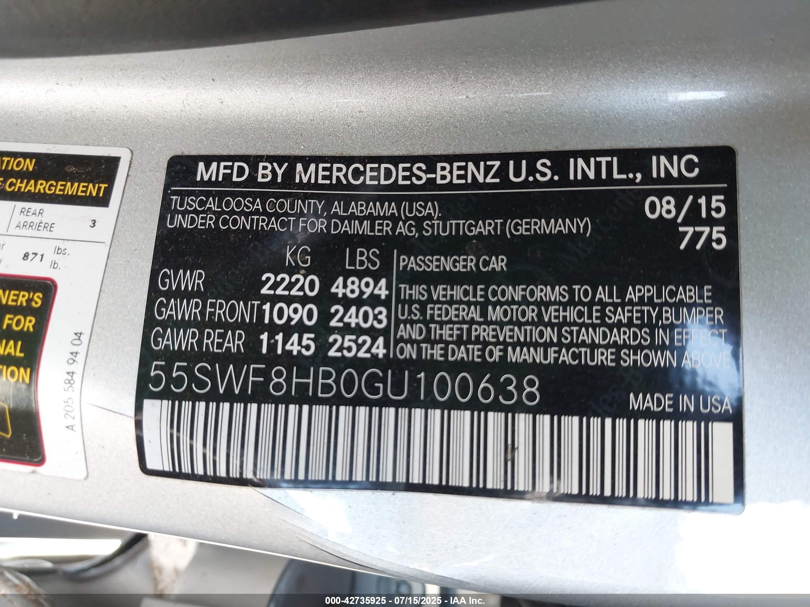 2016 Mercedes-benz Amg C 63 S Silver vin: 55SWF8HB0GU100638