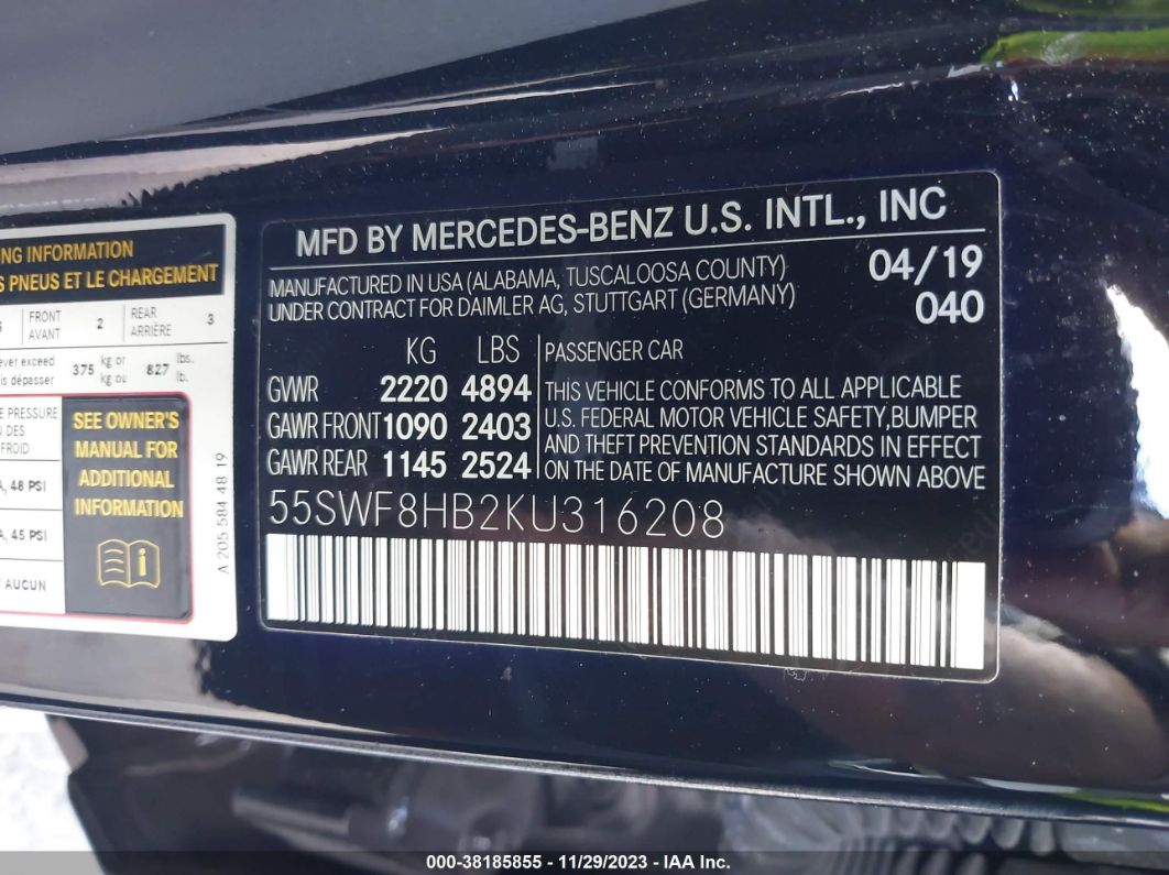 2019 Mercedes-benz Amg C 63 S Black vin: 55SWF8HB2KU316208