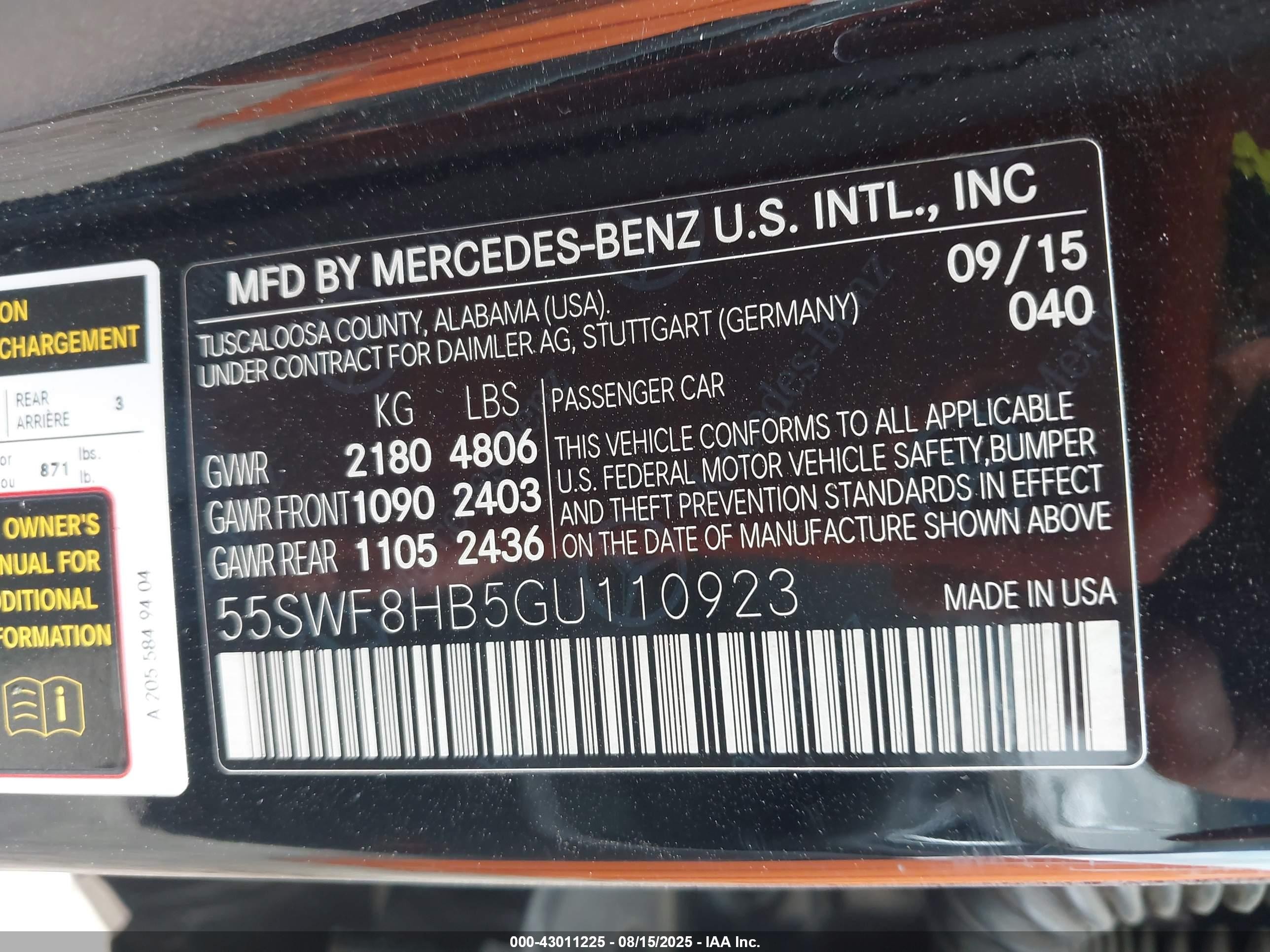 2016 Mercedes-benz Amg C 63 S Черный vin: 55SWF8HB5GU110923