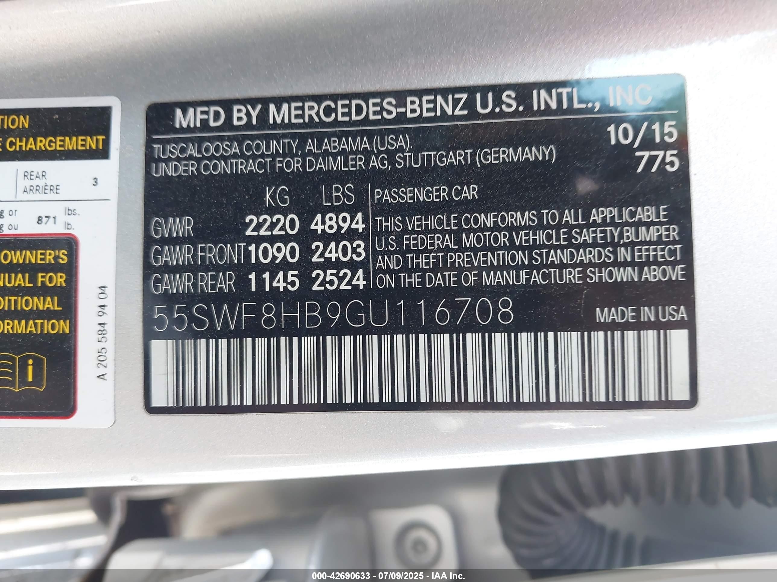 2016 Mercedes-benz Amg C 63 S Silver vin: 55SWF8HB9GU116708