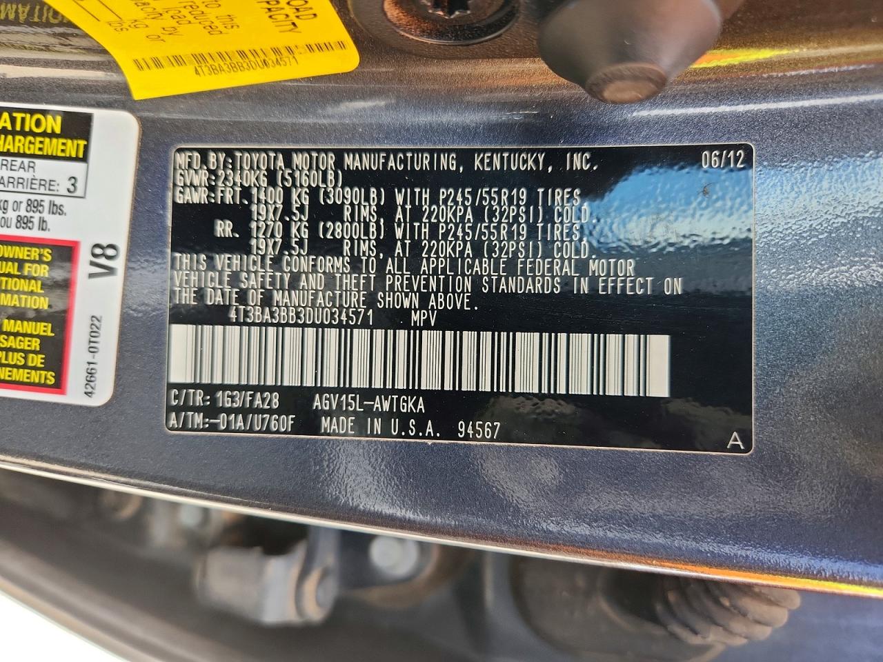 2013 Toyota Venza Le Charcoal vin: 4T3BA3BB3DU034571