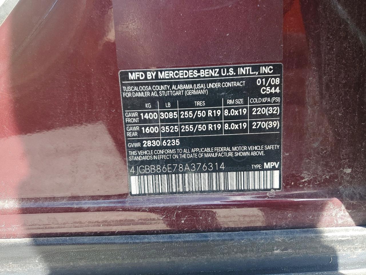 2008 Mercedes-benz Ml 350 Maroon vin: 4JGBB86E78A376314