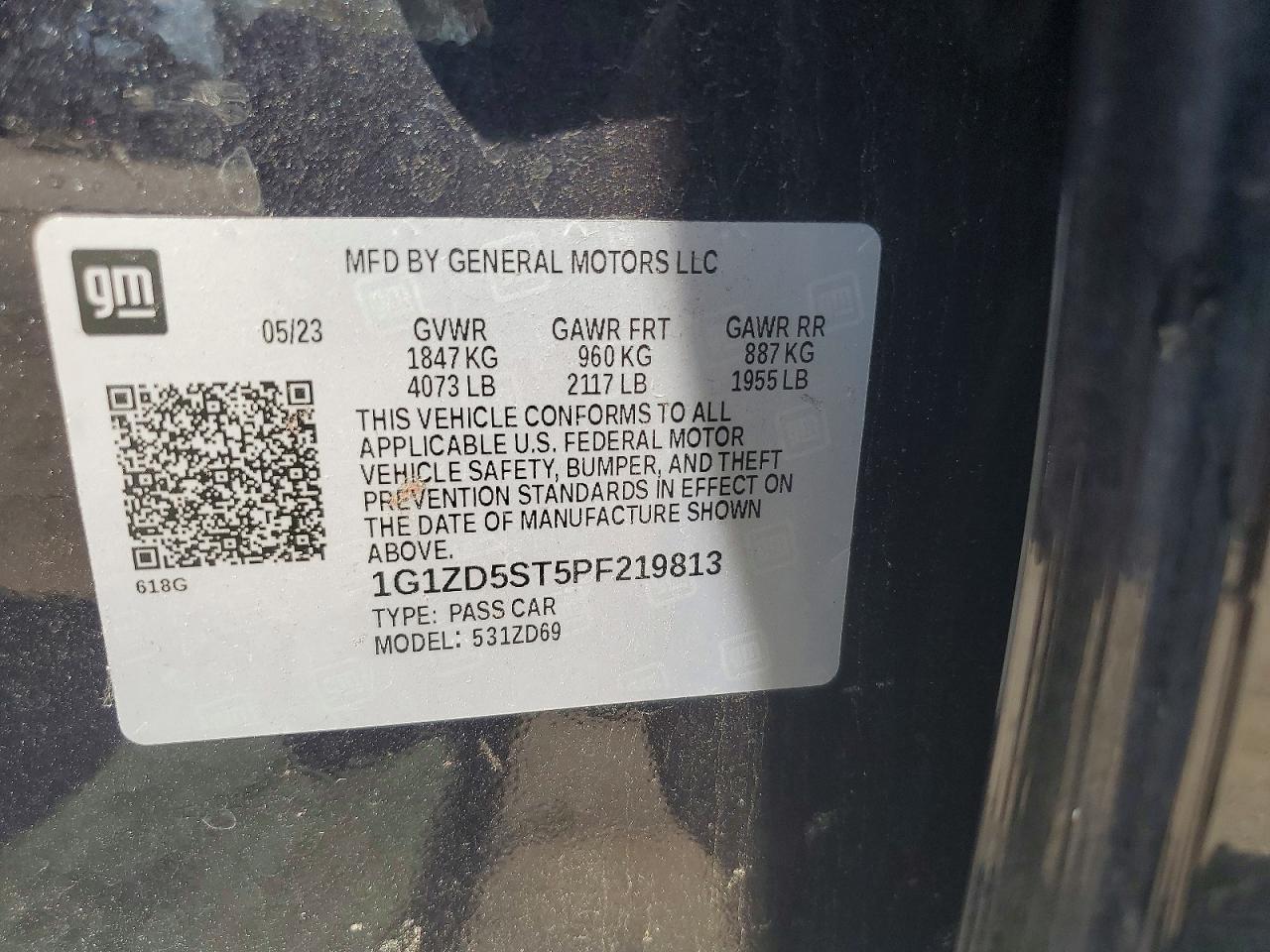 2023 Chevrolet Malibu Lt Серый vin: 1G1ZD5ST5PF219813