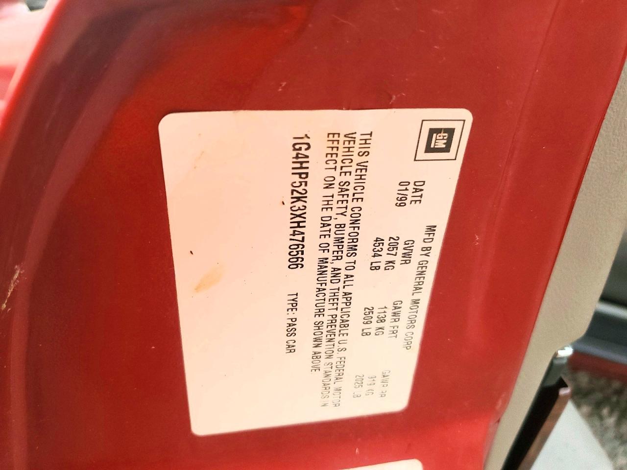 1999 Buick Lesabre Custom Red vin: 1G4HP52K3XH476566