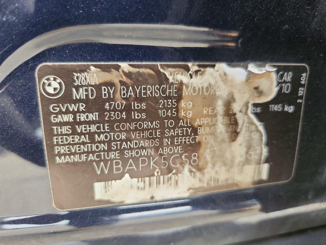 2010 Bmw 328 Xi Sulev Blue vin: WBAPK5C58AA653634