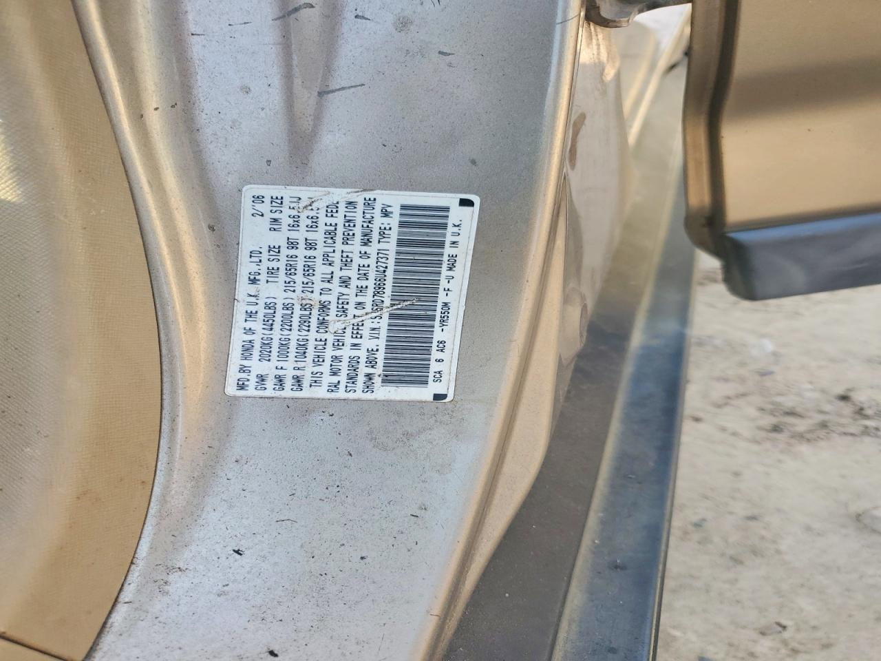 2006 Honda Cr-v Se Gold vin: SHSRD78966U427371