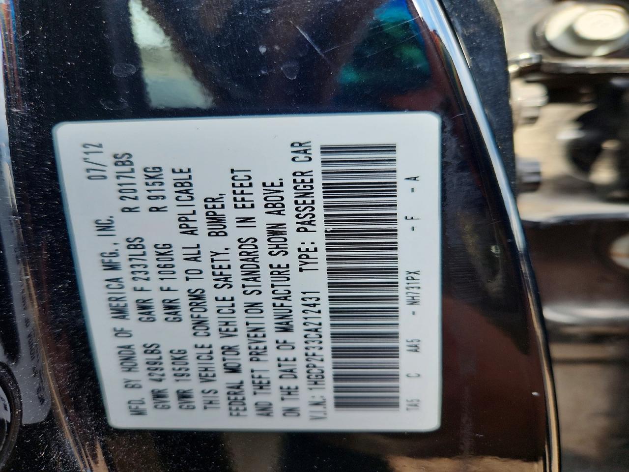 2012 Honda Accord Lx Black vin: 1HGCP2F33CA212431