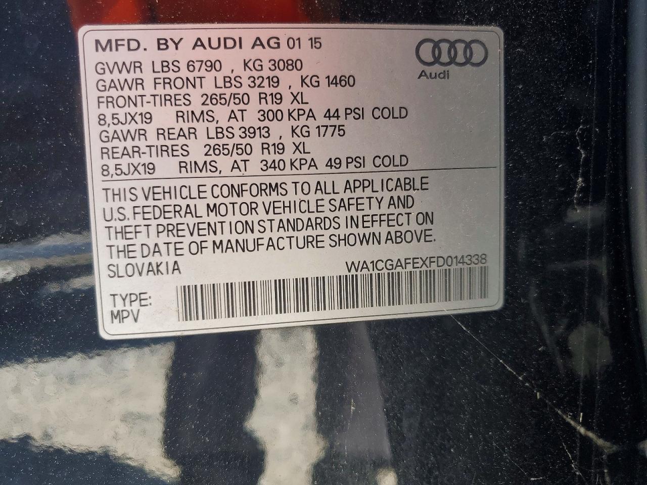 2015 Audi Q7 Premium Black vin: WA1CGAFEXFD014338