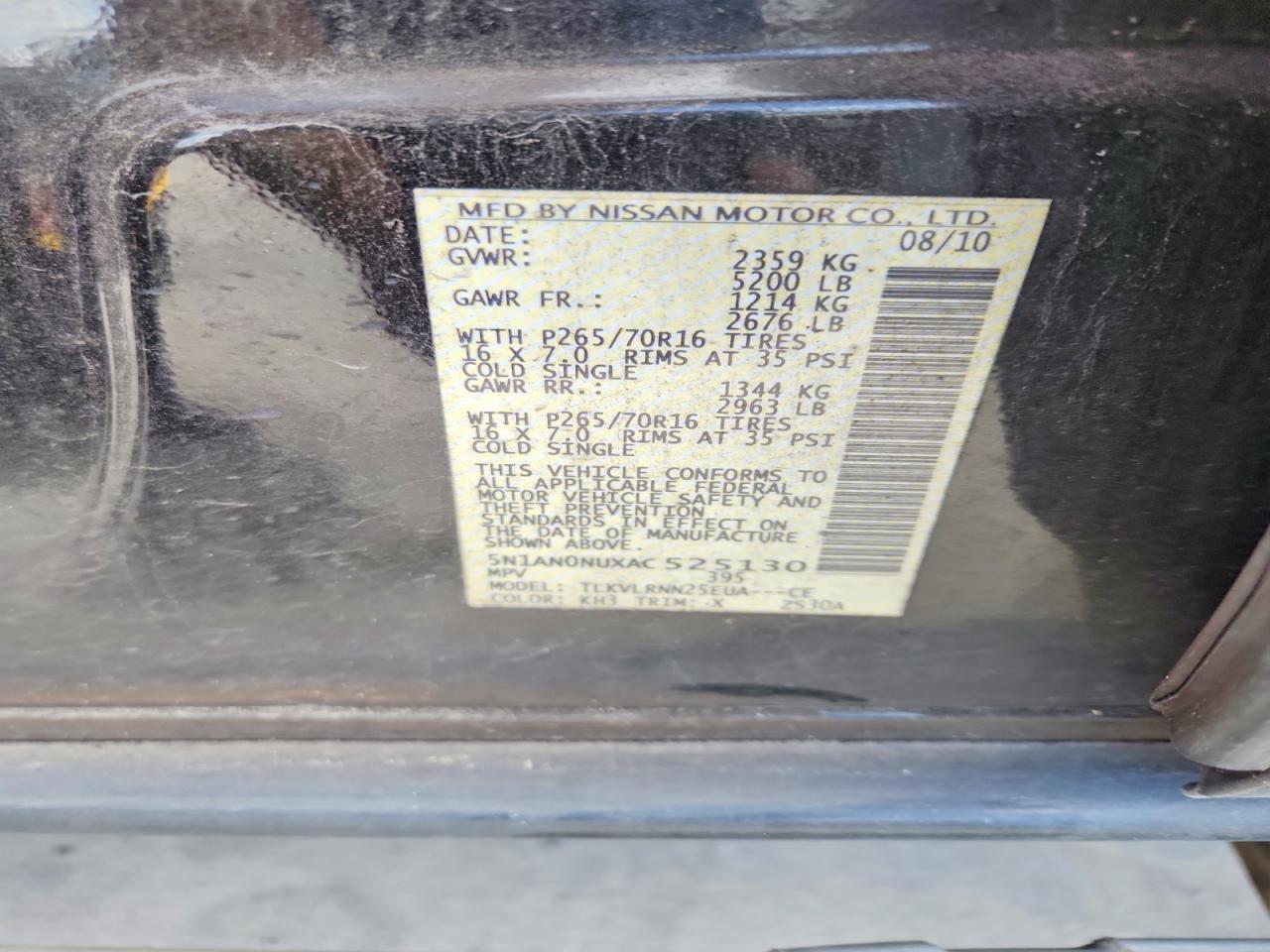 2010 Nissan Xterra X Black vin: 5N1AN0NUXAC525130