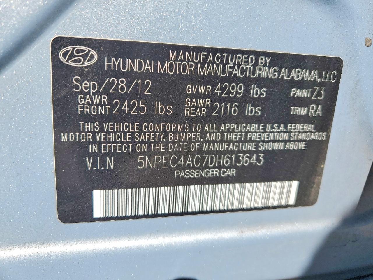 2013 Hyundai Sonata Limited Blue vin: 5NPEC4AC7DH613643