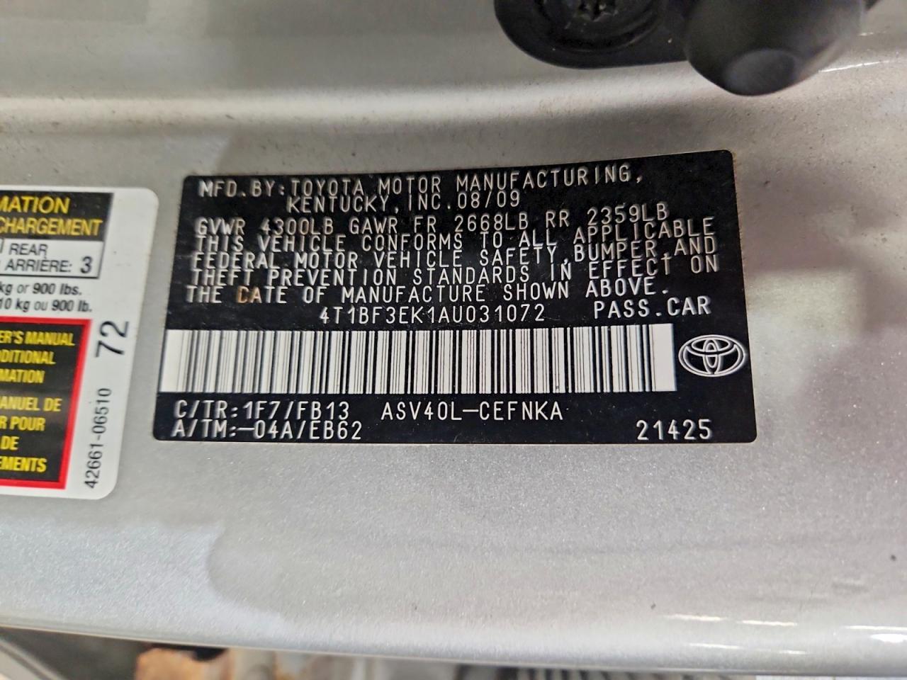 2010 Toyota Camry Base Silver vin: 4T1BF3EK1AU031072