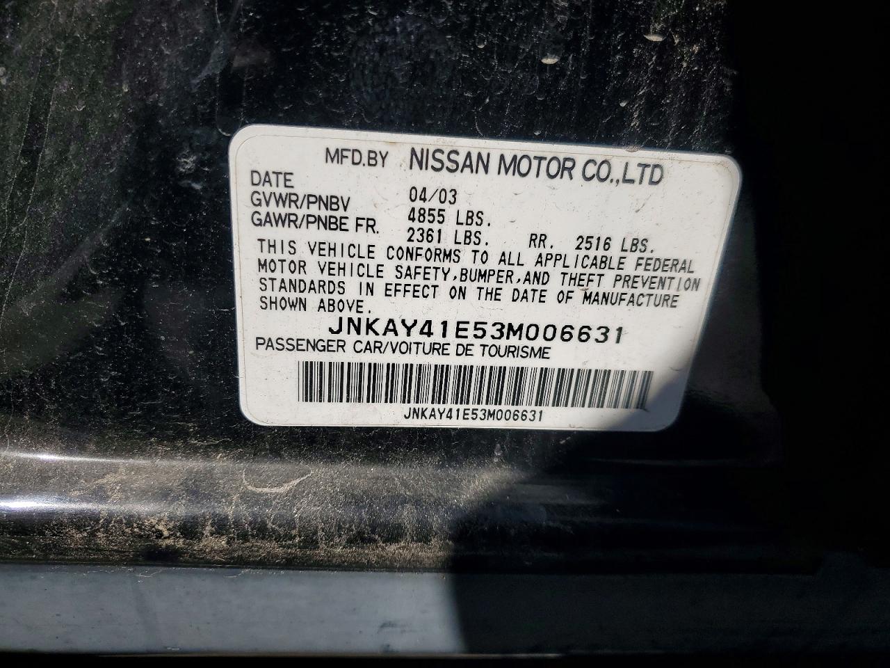 2003 Infiniti M45 Base Black vin: JNKAY41E53M006631