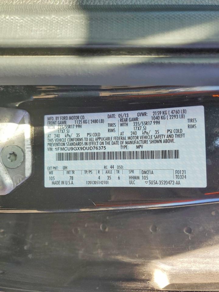 2013 Ford Escape Se Black vin: 1FMCU9GX9DUD76375