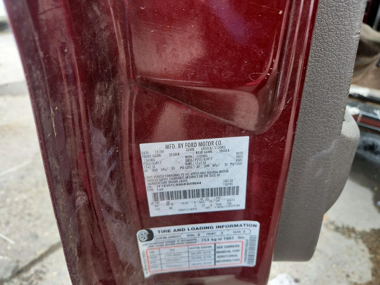 2010 Ford F150 Supercrew Red vin: 1FTEW1C89AKB59844